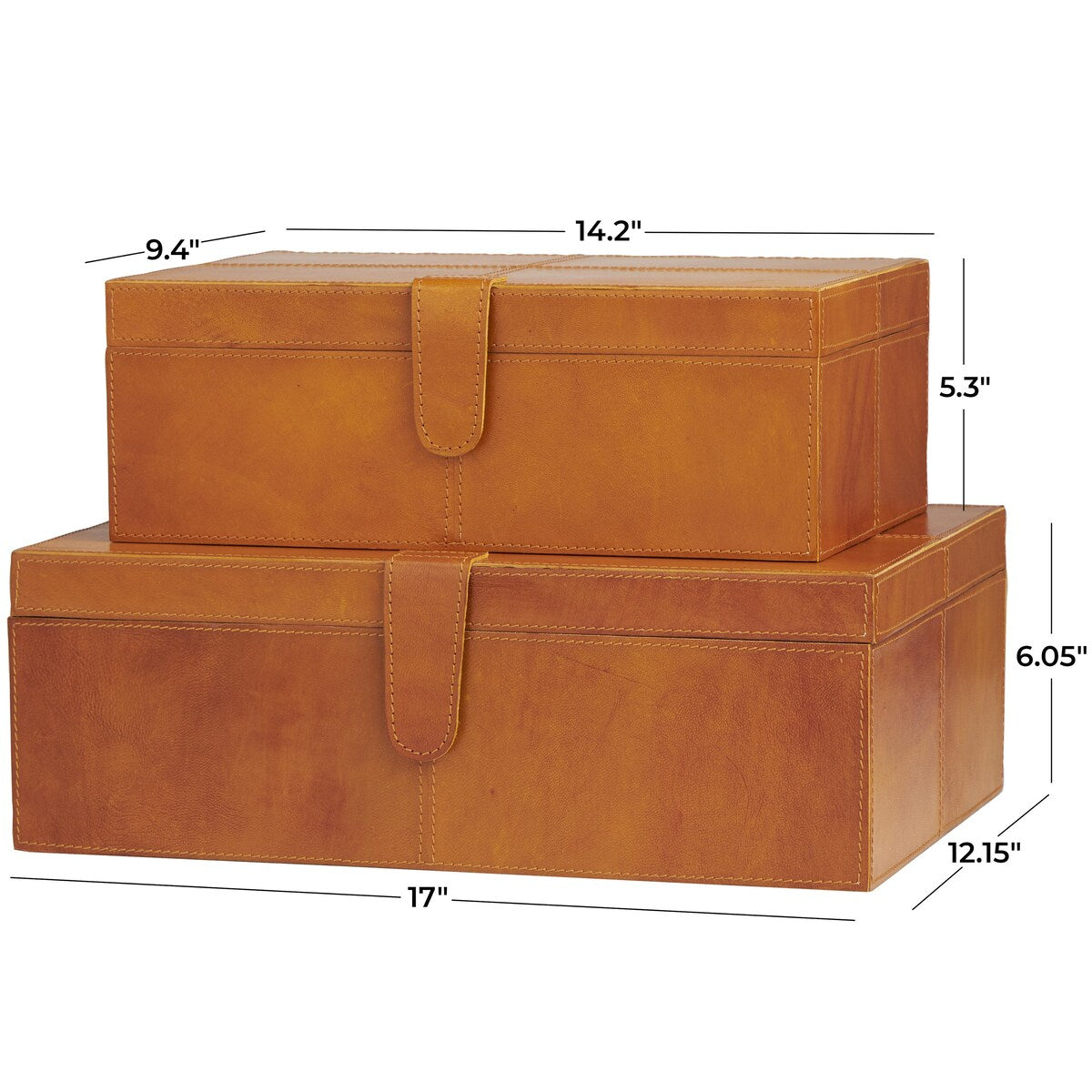 Leather Handmade Decorative Box with Hinged Lid - Set of 2 Gray, Brown or Dark Brown - Roche River Decor