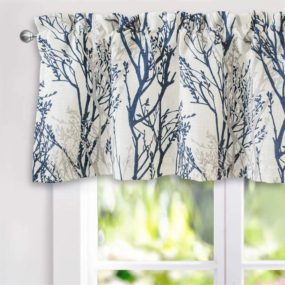 DriftAway Tree Branch Linen Blend Abstract Ink Printing Lined Window Curtain Valance