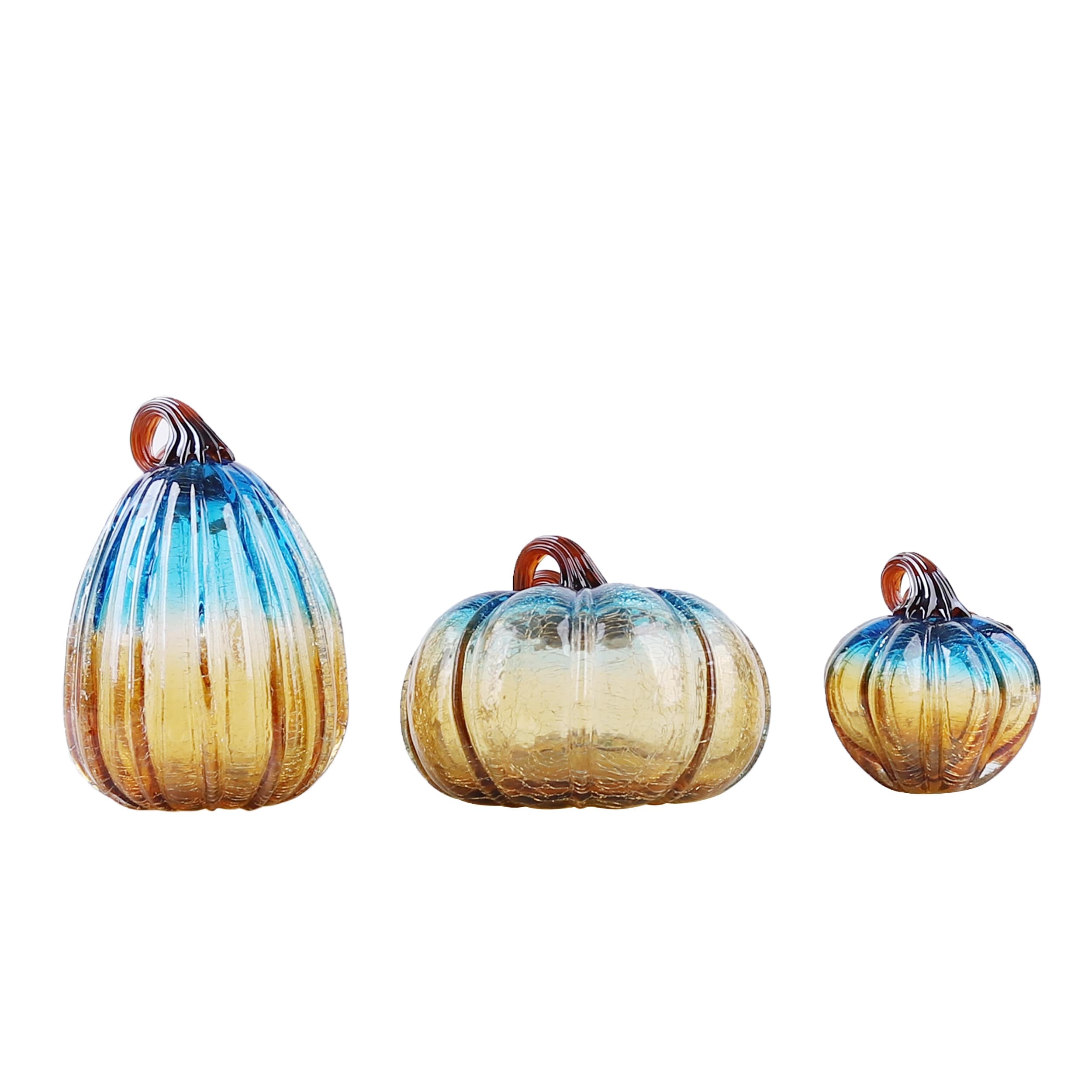 Transpac Glass 7.67 in. Multicolor Harvest Pumpkins Set of 3 - Blue/Orange