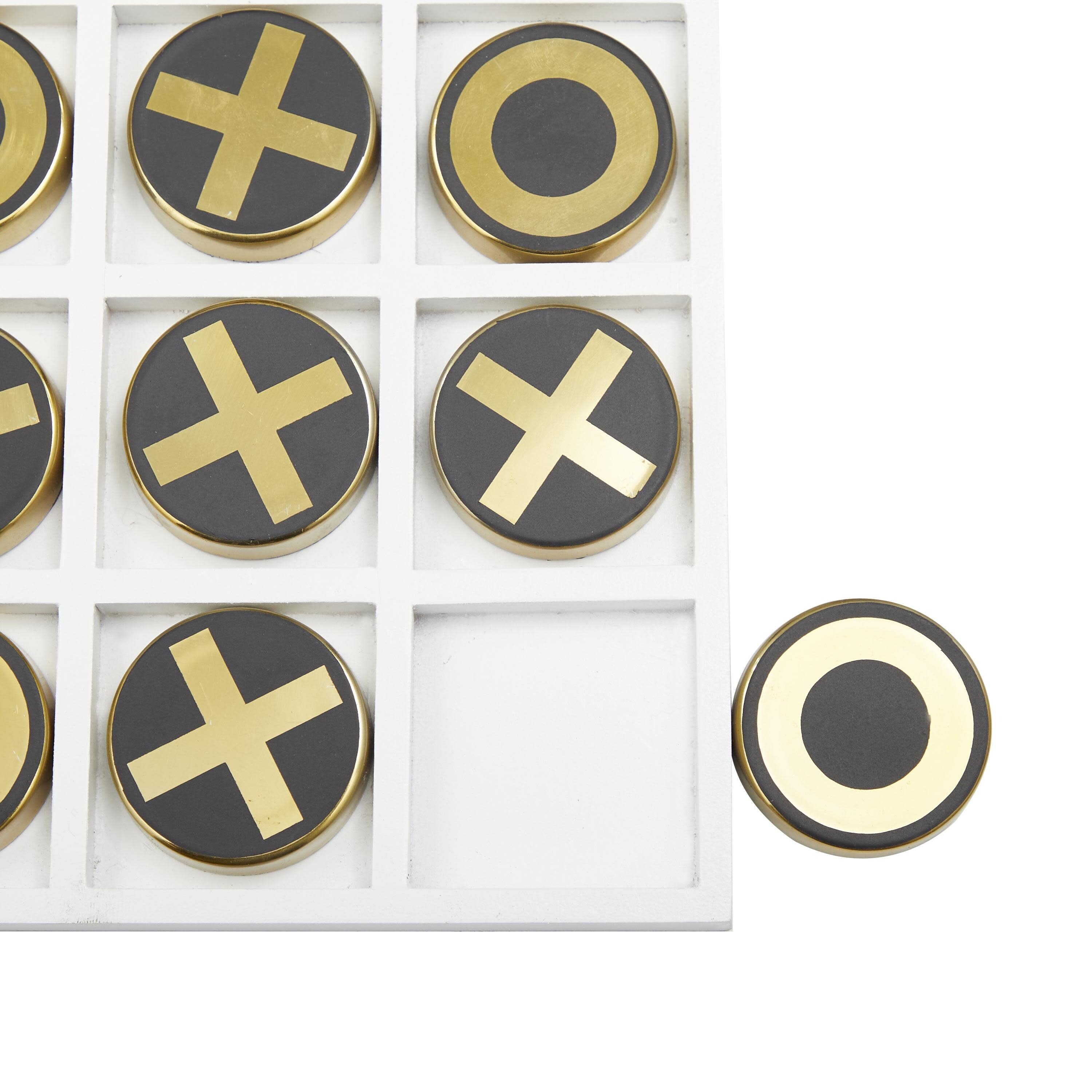 Wooden Tic Tac Toe Block Game Set with Steel or Light Wood Pieces - Black, Dark Brown, Gold - The Novogratz