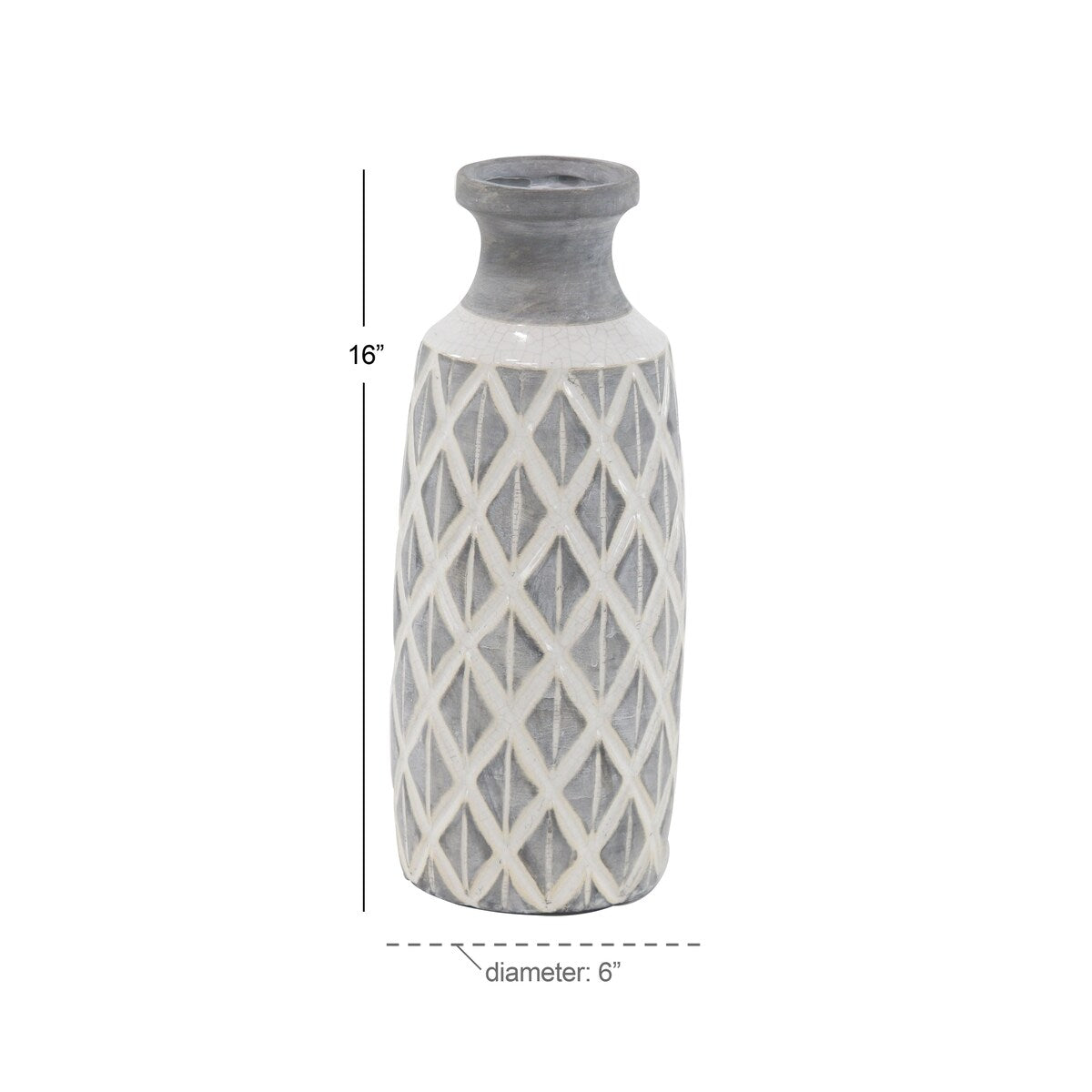 Ceramic Decorative Vase with Diamond Pattern - Gray - Roche River Decor