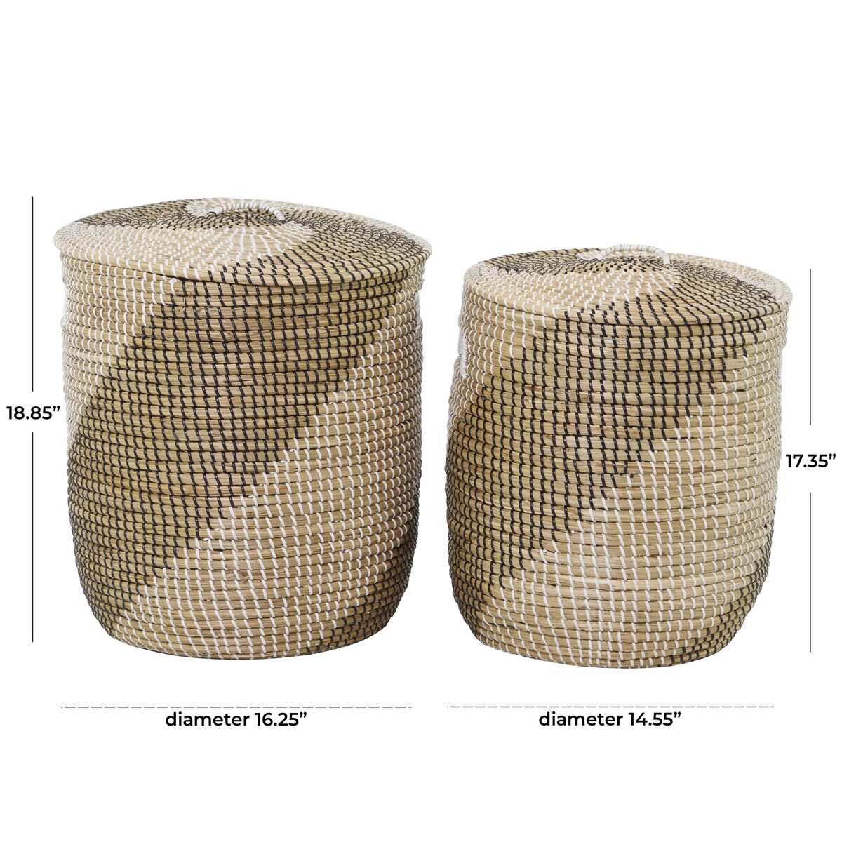 Seagrass Handmade Two Toned Decorative and Functional Storage Basket with Matching Lids - Set of 2 Brown - Roche River Decor