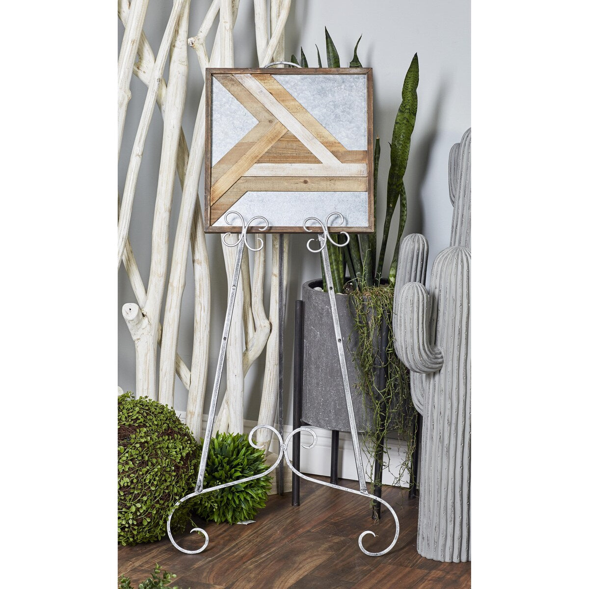 Metal Scroll Large Adjustable 3 Tier Display Easel with Chain Support - Gold, Gray or Silver - Roche River Decor