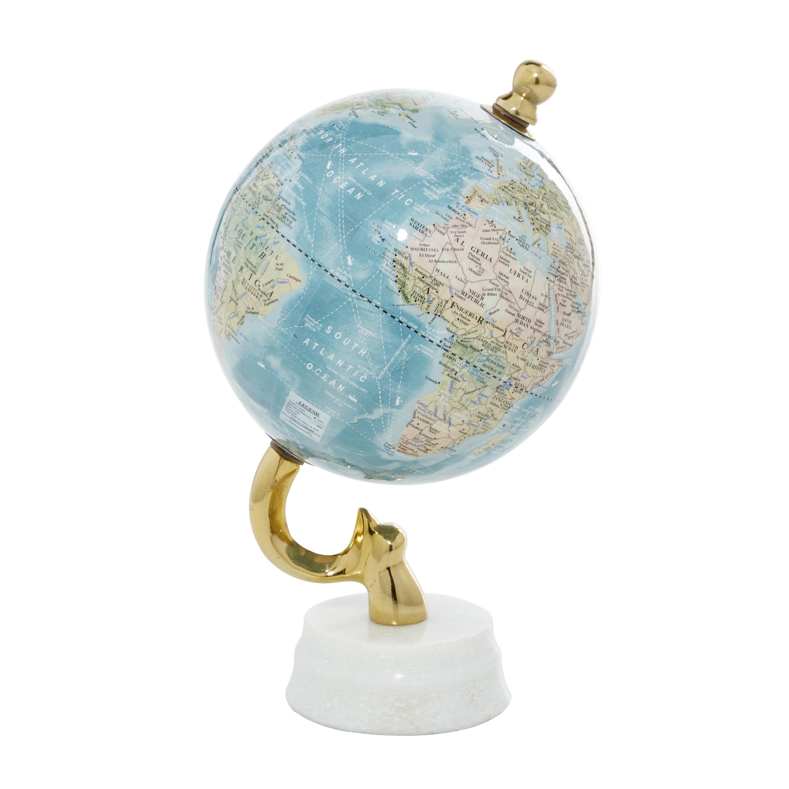 Aluminum Metal Globe with Marble Base - Blue or Gold - Roche River Decor