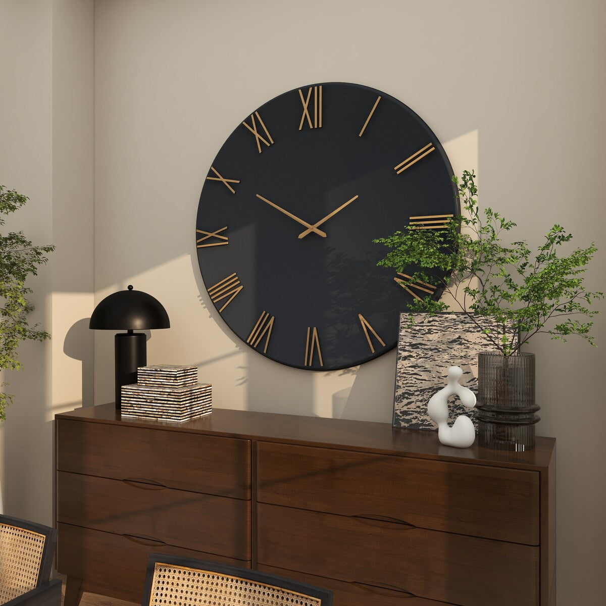 Metal Decorative Wall Clock with Gold Hands and Numbers - Black or White - Roche River Decor