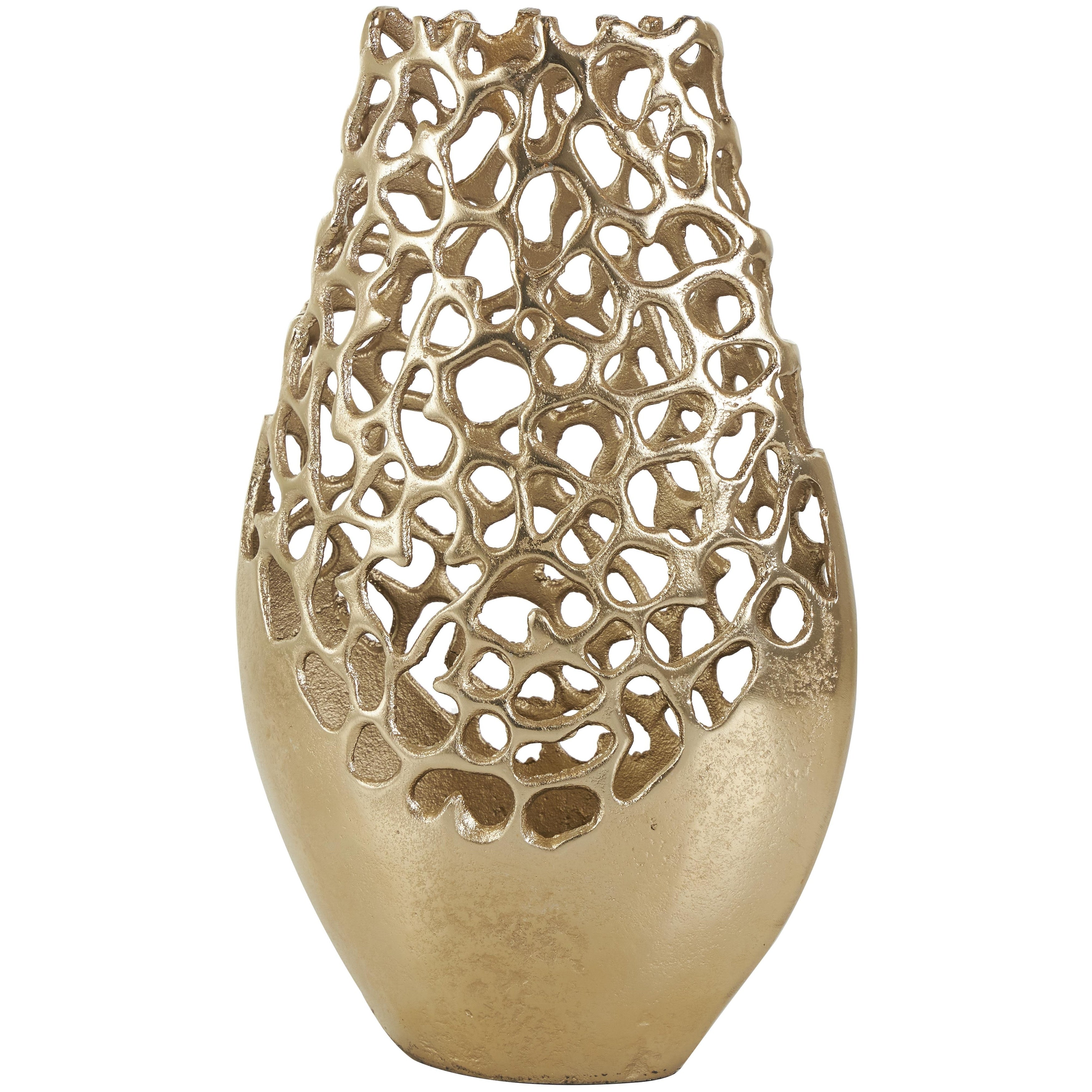 Aluminum Metal Rounded Decorative Vase with Freeform Open Lattice Work - Silver or Gold - Roche River Decor