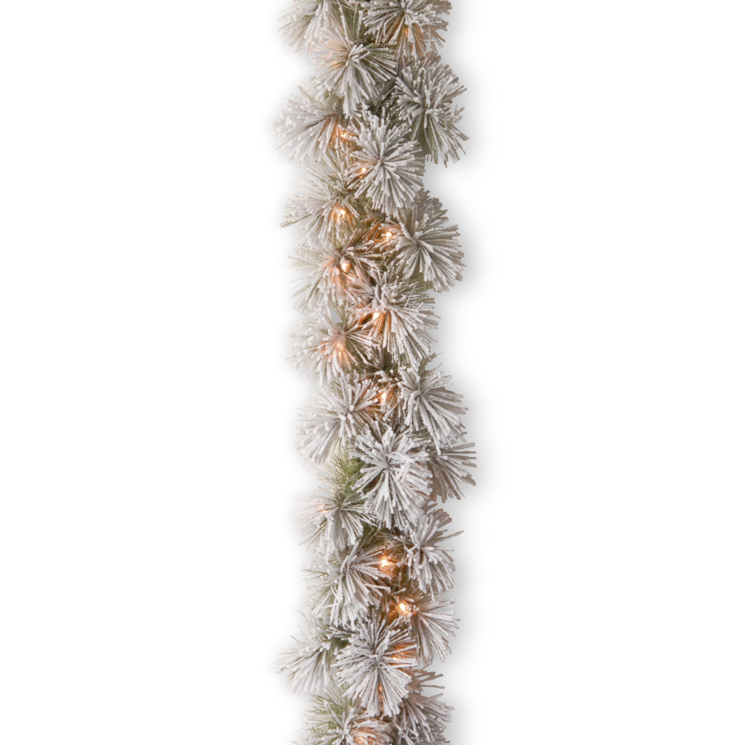 National Tree Company 9 ft. Snowy Bristle Pine Garland with 70 Battery-operated Warm White LED Lights