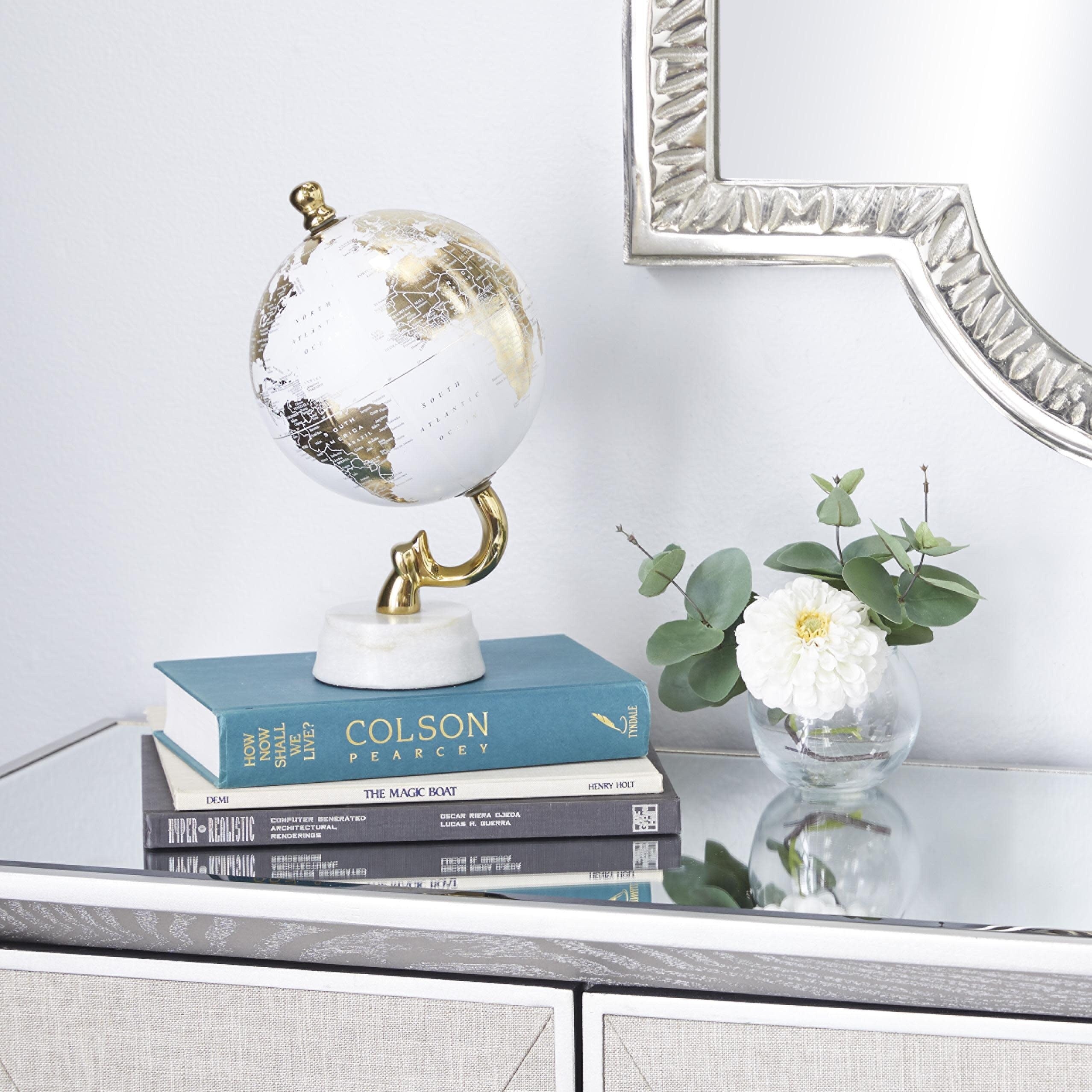 Aluminum Metal Globe with Marble Base - Blue or Gold - Roche River Decor