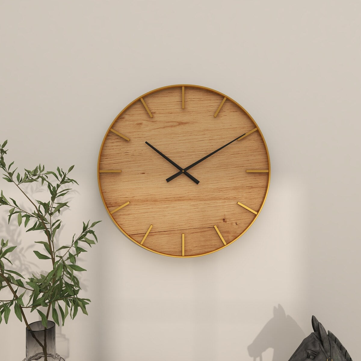 Wooden Decorative Wall Clock with Gold accents - Brown - Roche River Decor