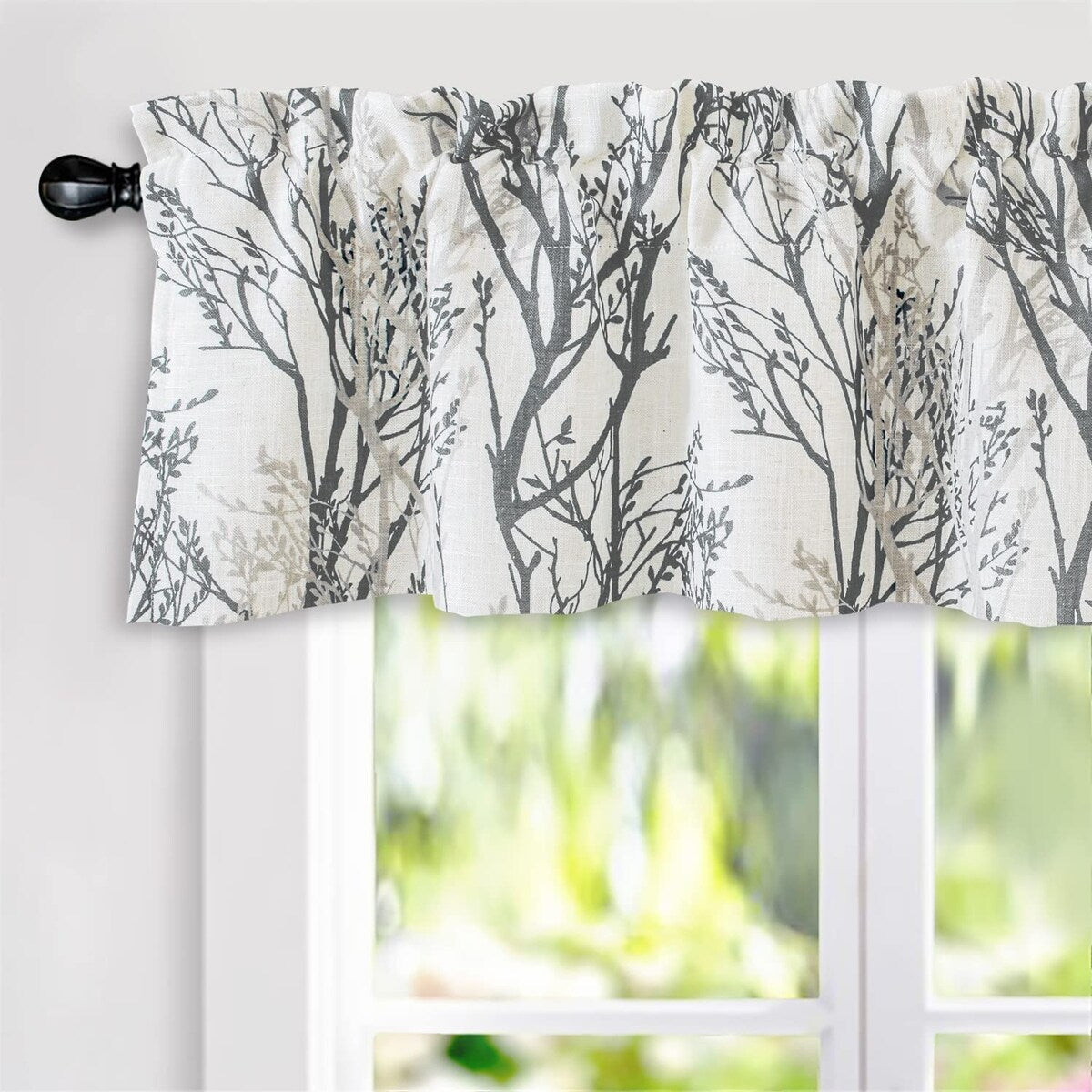 DriftAway Tree Branch Linen Blend Abstract Ink Printing Lined Window Curtain Valance