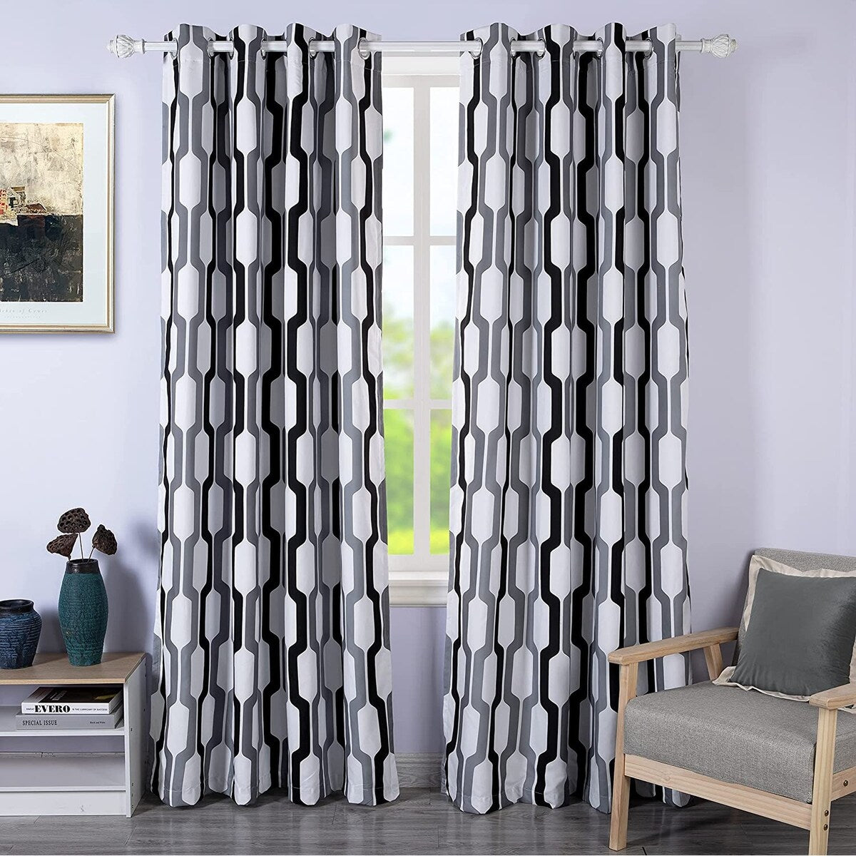 DriftAway Riley Geo Pattern Mid Century Lined Blackout Grommet Window Curtain Panel Pair