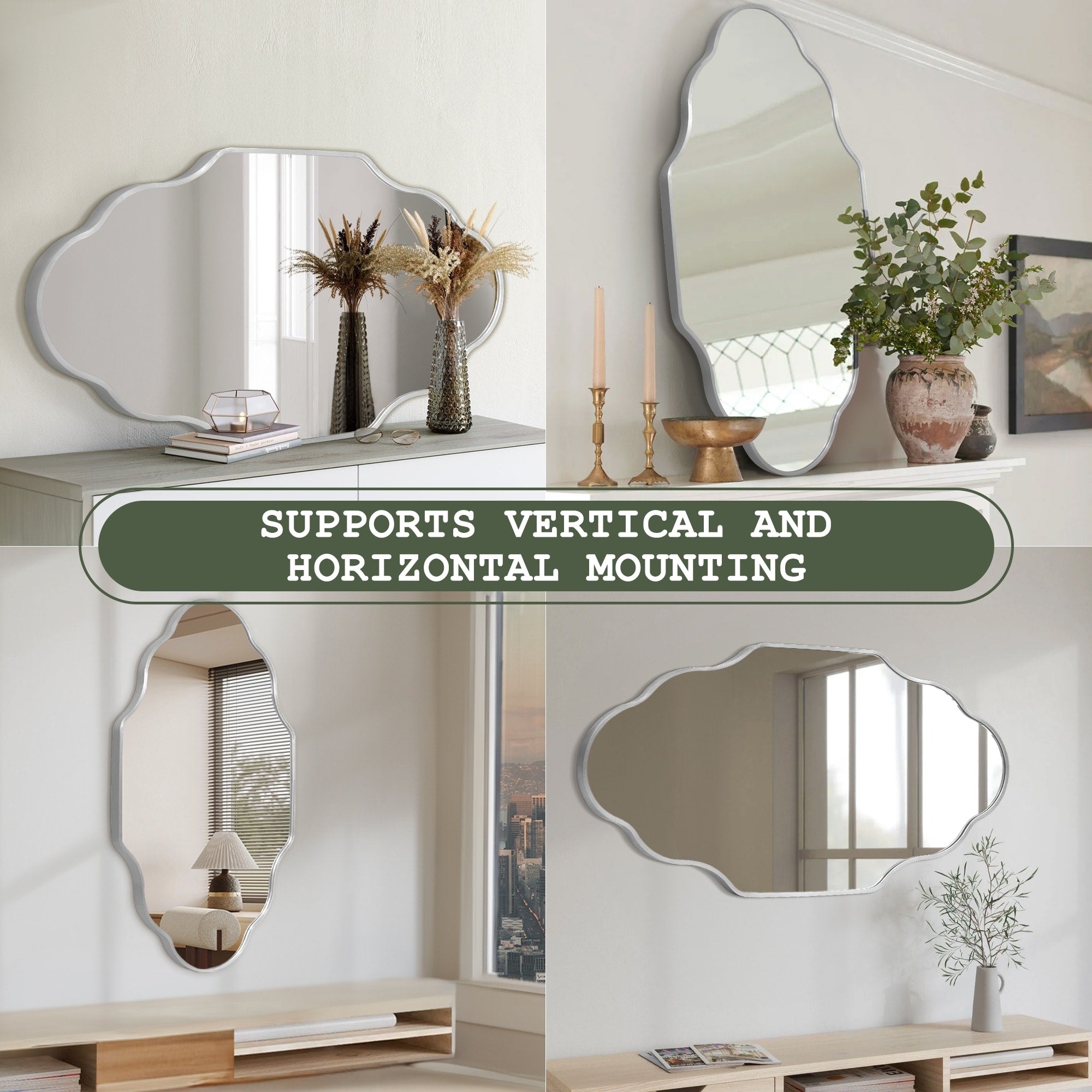 Irregular Aluminum Alloy Framed Wall Mirror Scalloped Wavy Bathroom Mirror