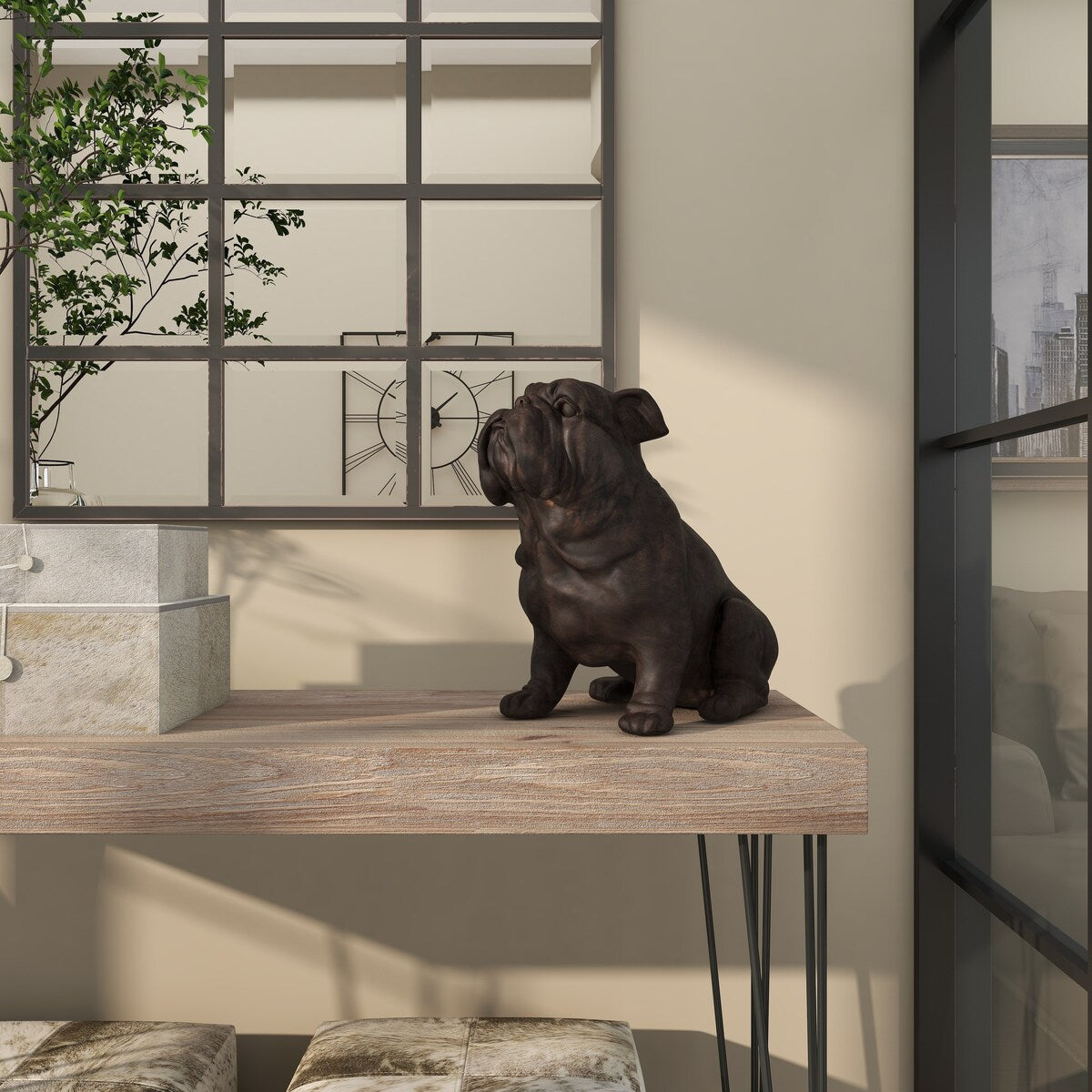 Polystone Bulldog Weathered or Distressed Sitting Decorative Sculpture - Brown - Roche River Decor