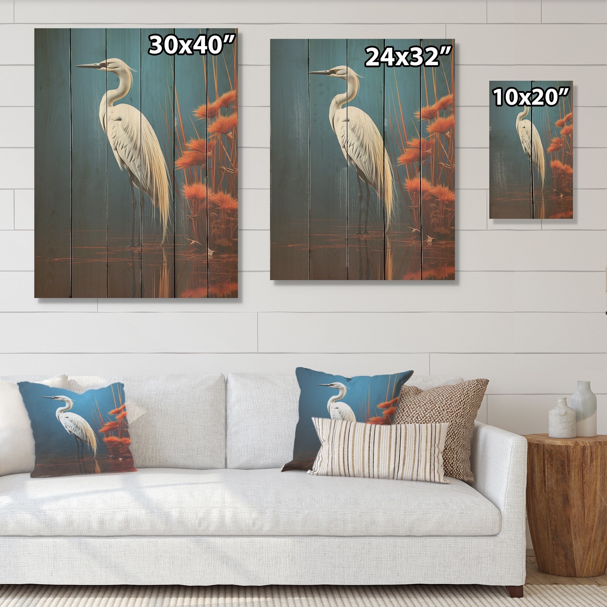 Designart Minimal Heron Portrait Photography Heron Wood Wall Decor - Modern White Wood Panel On Natural Pine Wood