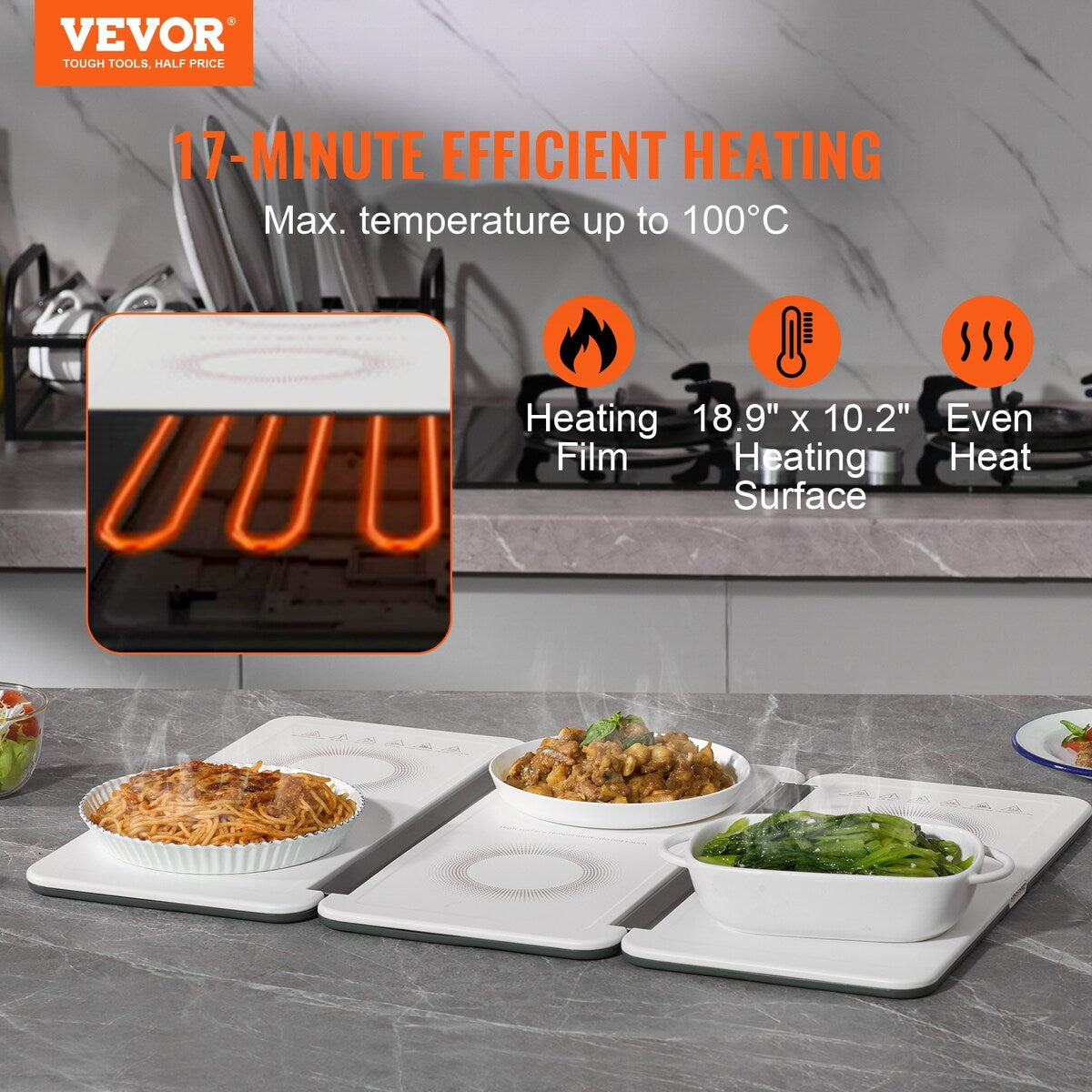 VEVOR 16.5x11 16.5x23.6 18.9x10.2 Inch Electric Tray 35-100℃ Temp Control Dinner Catering Parties Black