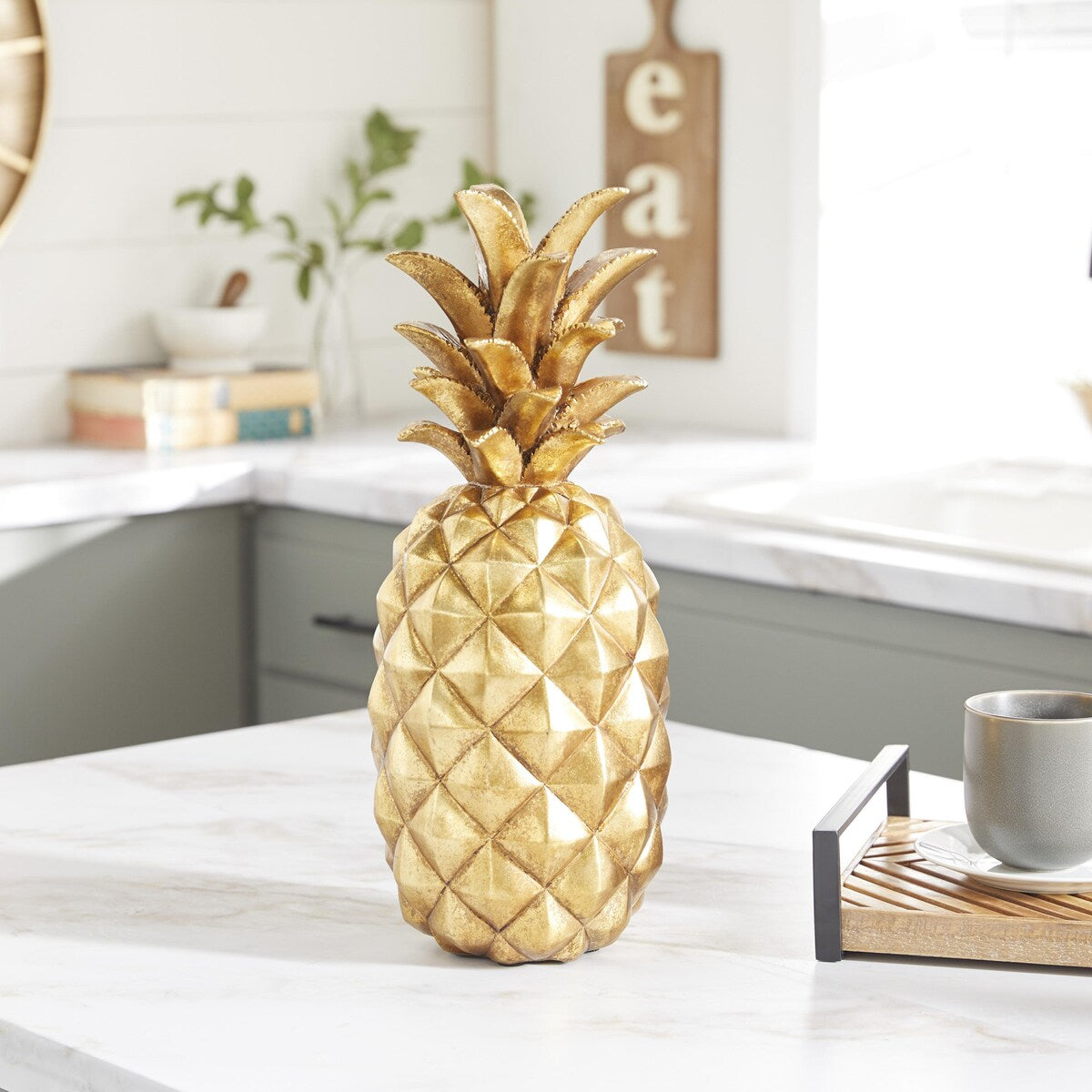 Polystone Fruit Pineapple Decorative Sculpture - Gold or Silver - Roche River Decor