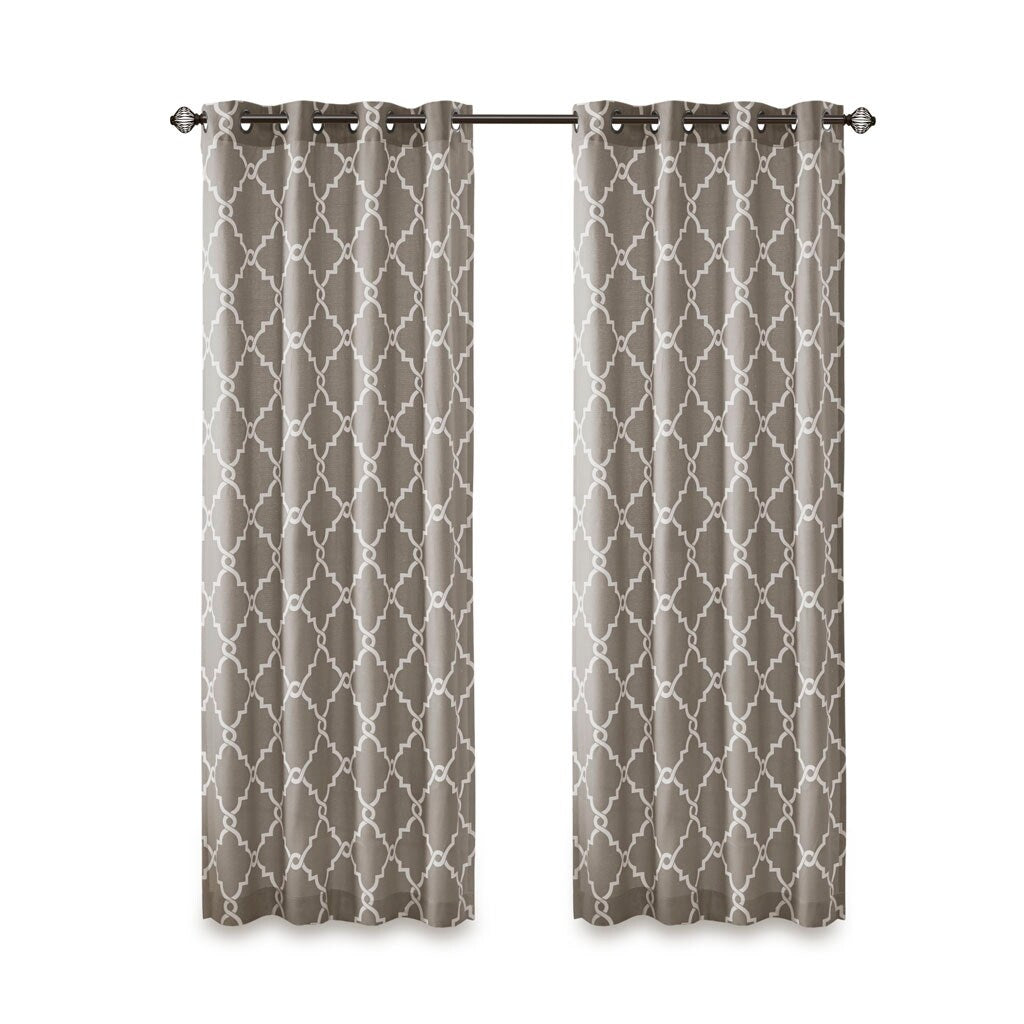 Cotton Blend Curtain Panel Pair, Scroll Geometric Print Grommet Curtain Panel Machine Washable - 63/84/95/108