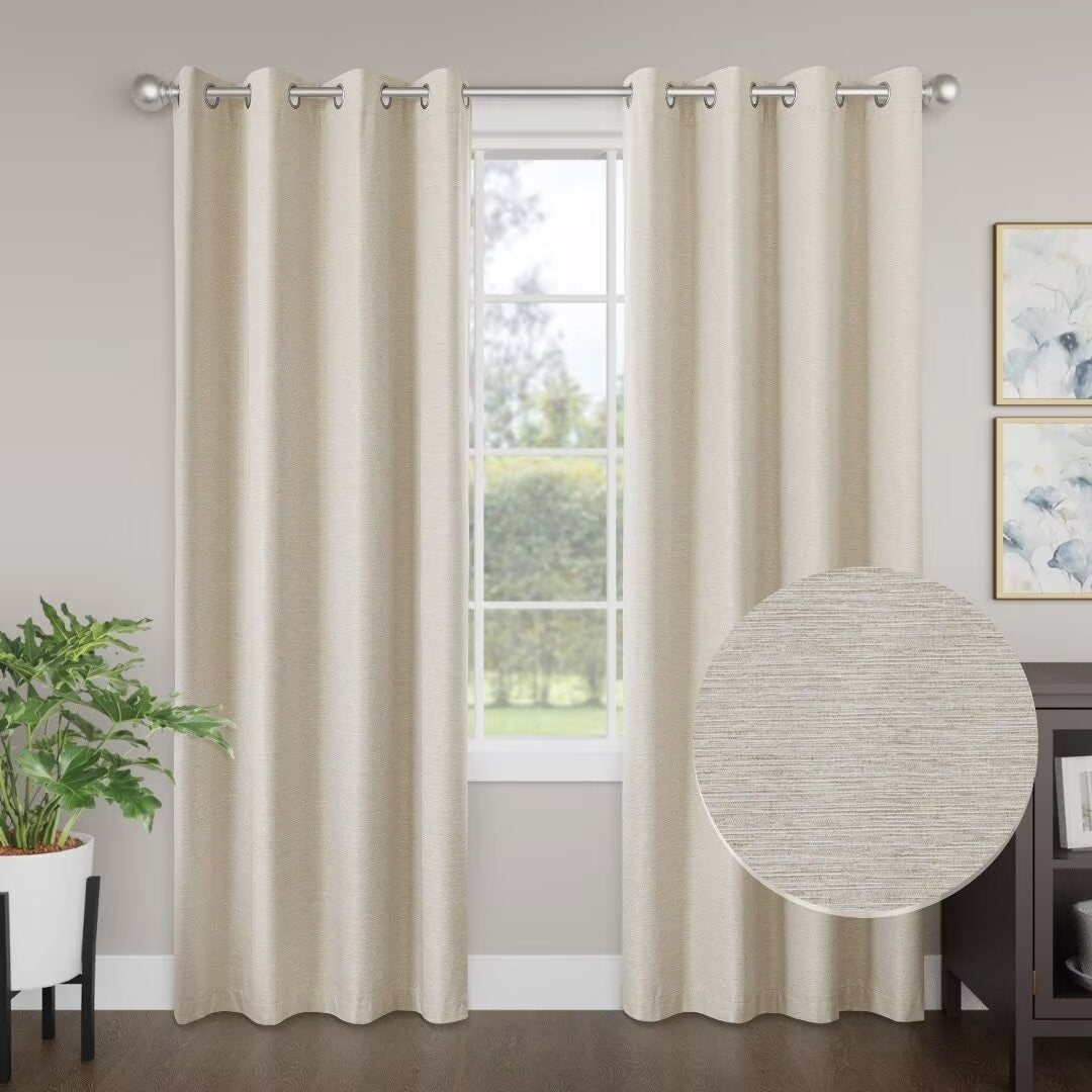 Blackout Brushed Textured Grommet Curtain Pair(2 Panels)