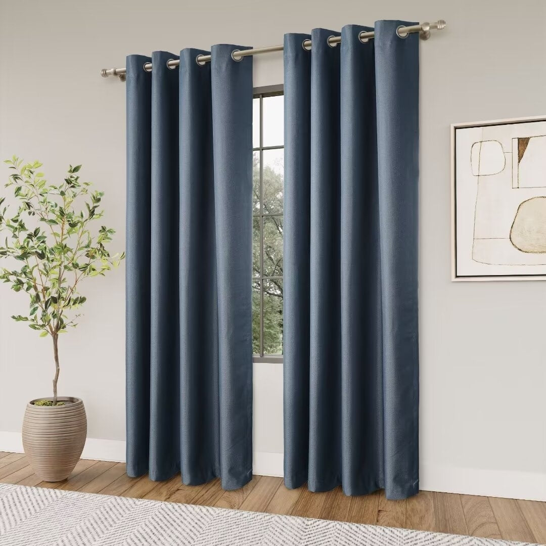 Textured Grid 100% Blackout Grommet Curtain Pair(2 Panels)