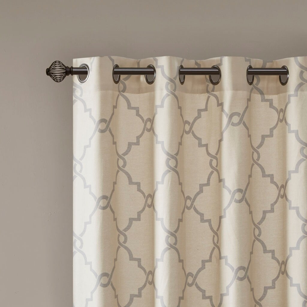 Cotton Blend Curtain Panel Pair, Scroll Geometric Print Grommet Curtain Panel Machine Washable - 63/84/95/108