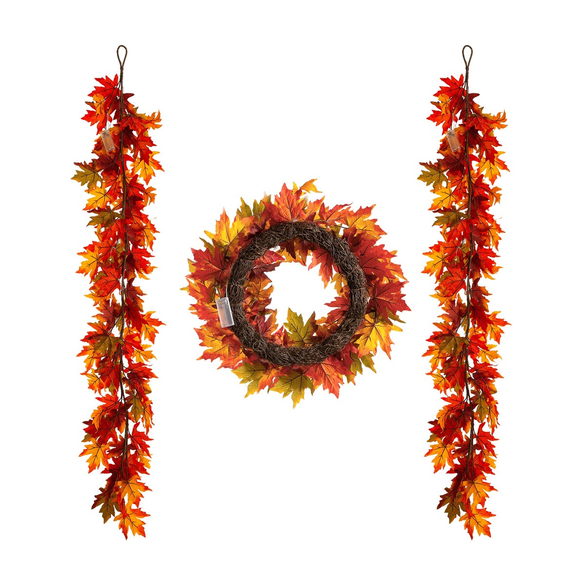 Glitzhome LED Lighted Fall Maple Leaves Wreath/Garland for Thanksgiving