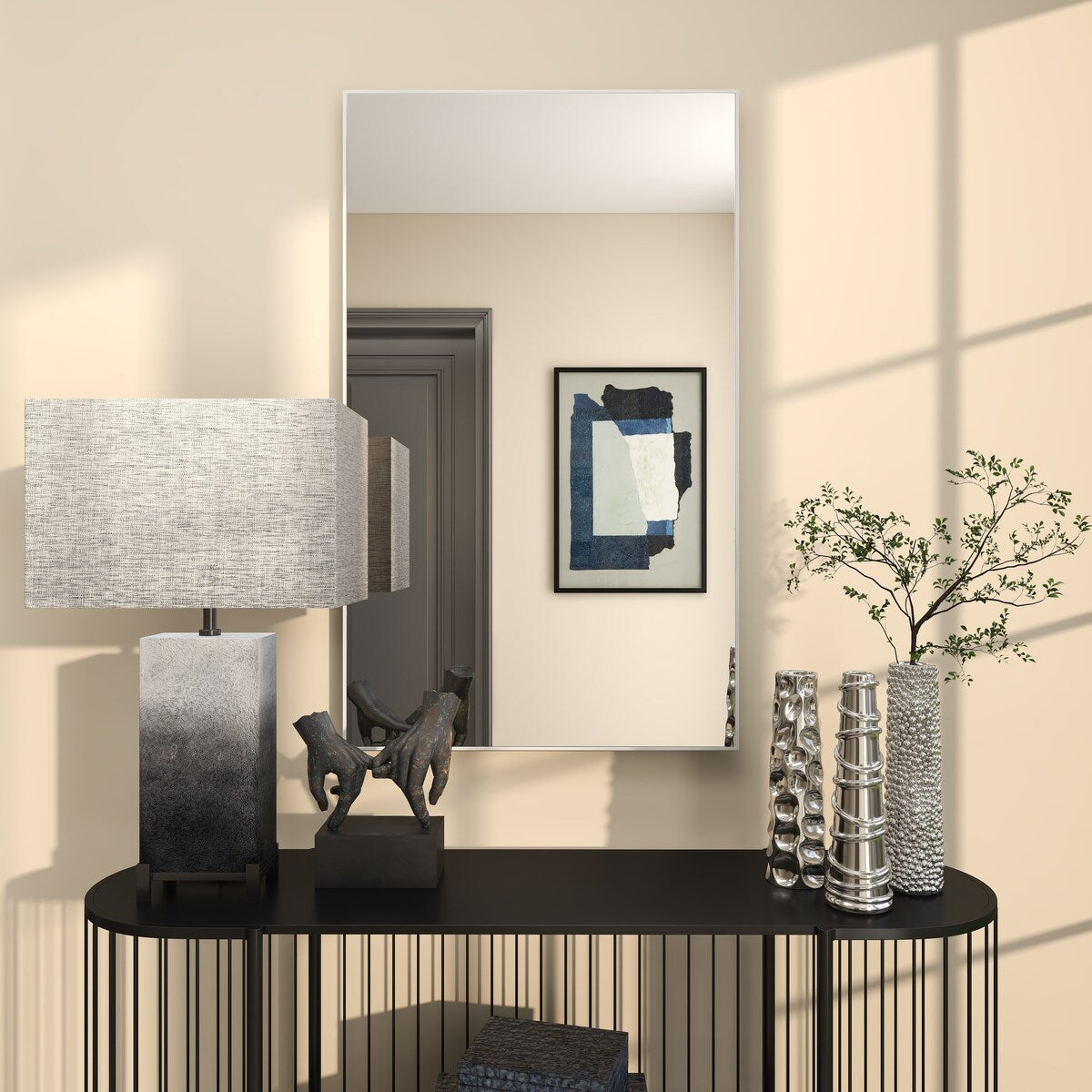 Wood Room Wall Mirror with Thin Minimalistic Frame - Black, White or Gold - Roche River Decor