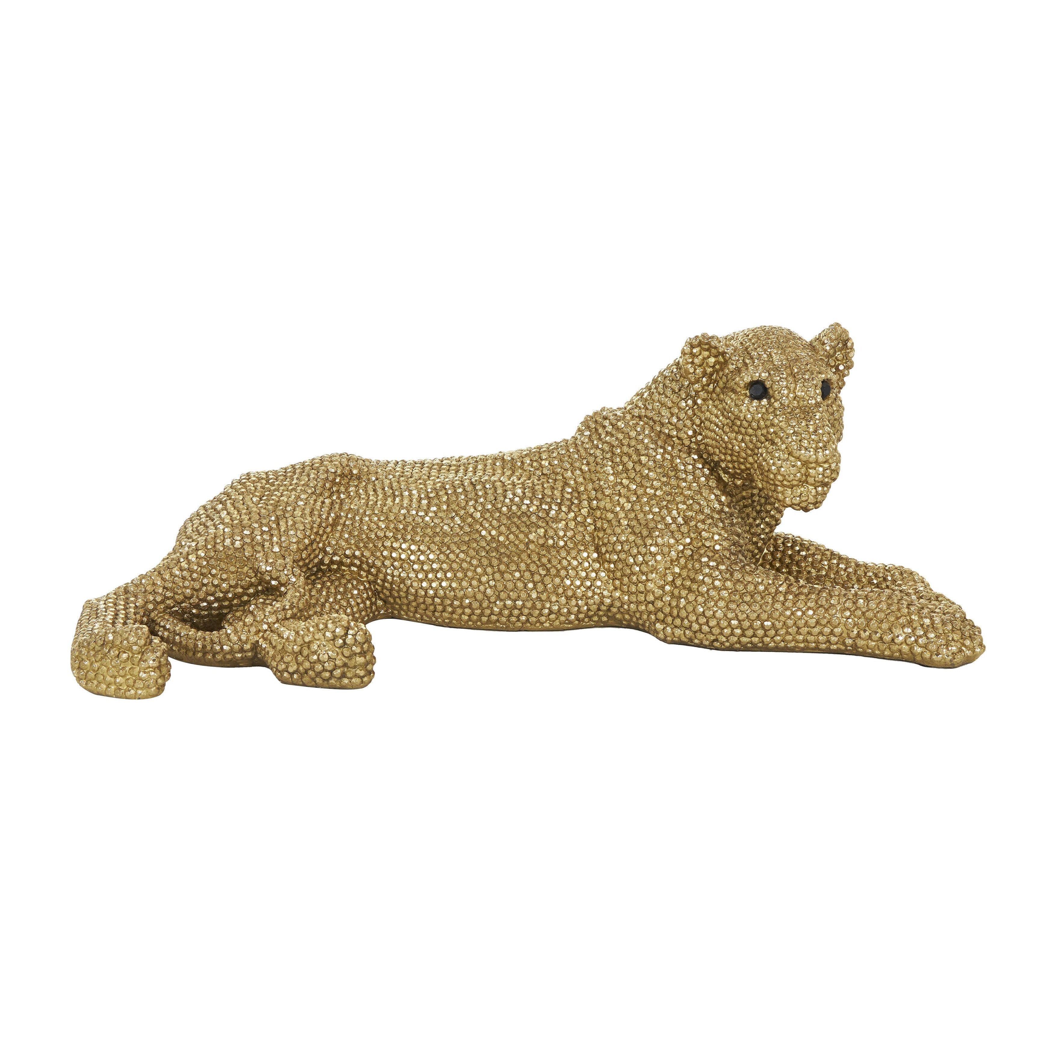 Polystone Leopard Decorative Sculpture with Carved Faceted Diamond Exterior - Black, White, Gold or Silver - Roche River Decor