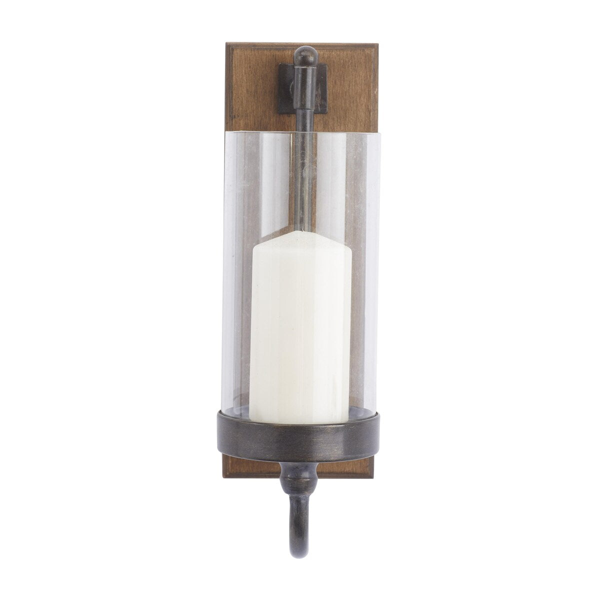 Wood Wall Sconce with Glass Holder - Brown - Roche River Decor