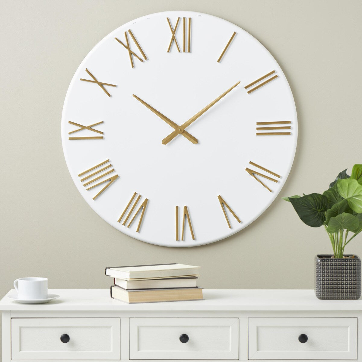 Metal Decorative Wall Clock with Gold Hands and Numbers - Black or White - Roche River Decor