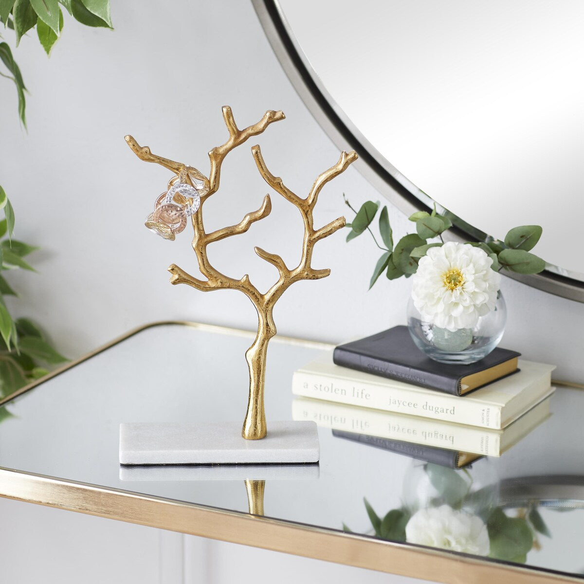 Marble Tree Jewelry Stand with Rectangular Base - Gold or Silver - CosmoLiving by Cosmopolitan