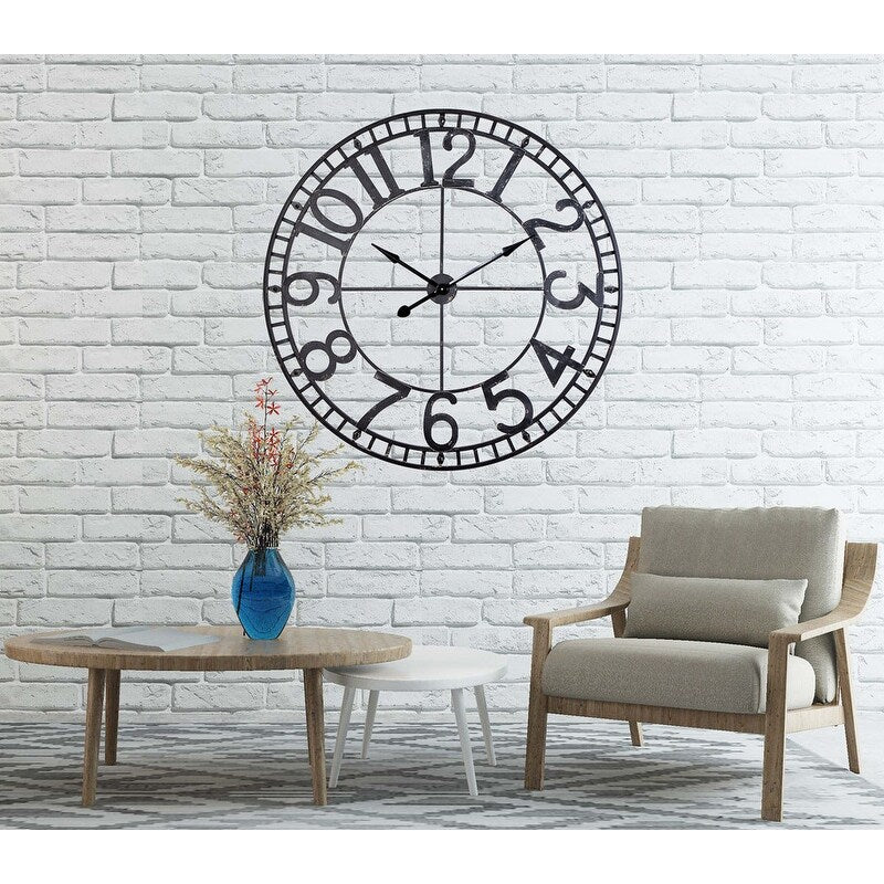 Utopia Alley Manhattan Industrial Wall Clock - Large Wall Clock, Iron Wall Decor, Metal Wall Clock Black, 30 & 43.5