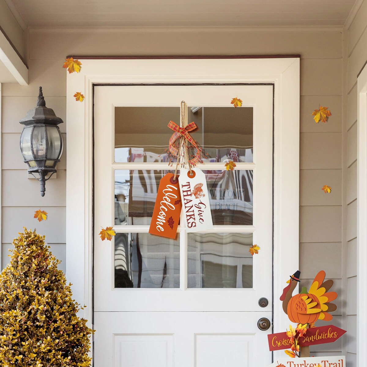 Glitzhome 24H Hello Fall or Give Thanks Welcome Fall Wooden Door Hanger Thanksgiving Decor