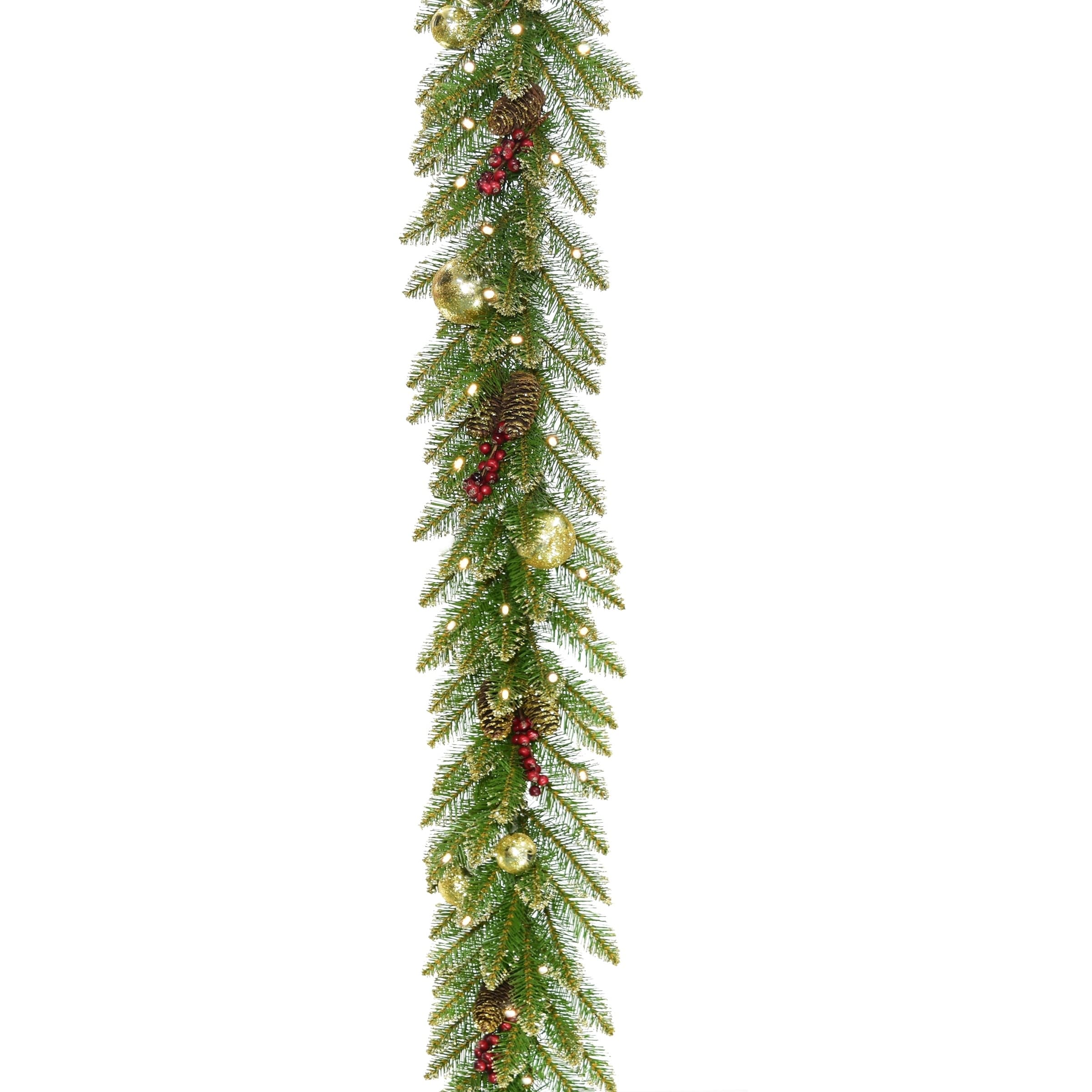 National Tree Company 9 ft. Glittery Gold Dunhill Fir Garland with Battery Operated LED Lights - 9 ft