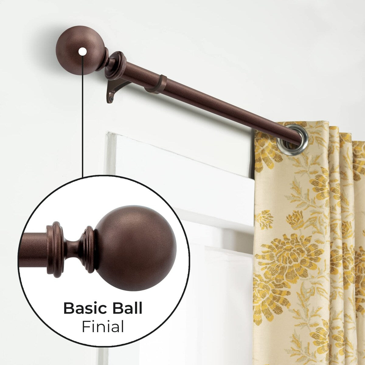 Deco window 1 Inch Adjustable Curtain Rod for Windows & Doors Curtains with Ball Finials & Brackets Set