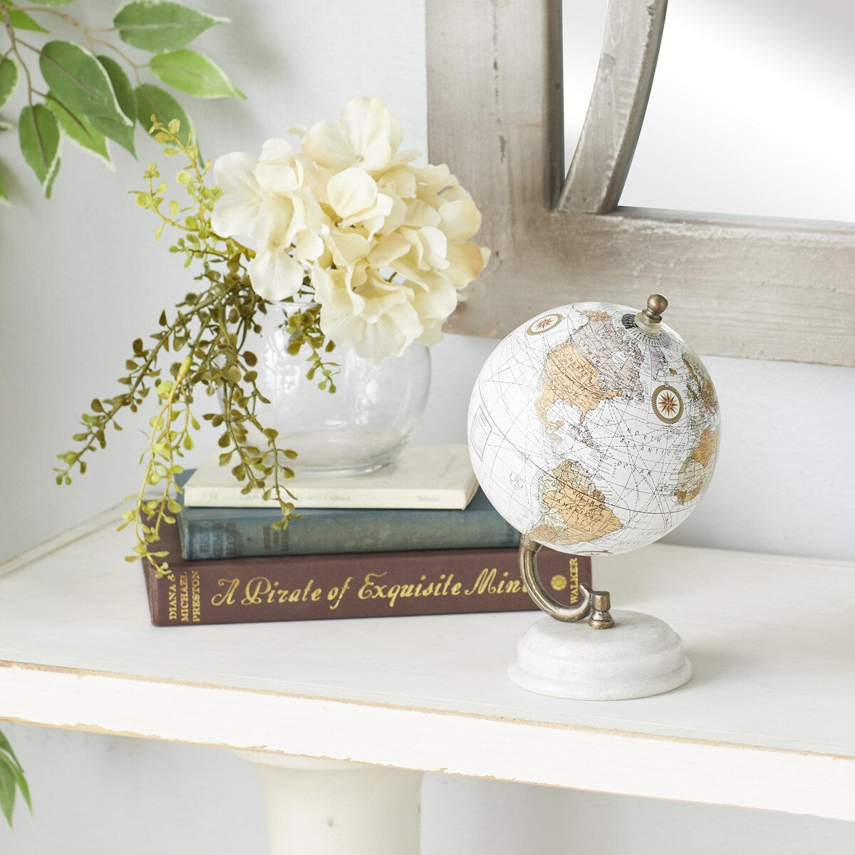 Marble Globe with White Marble Base - White - Roche River Decor