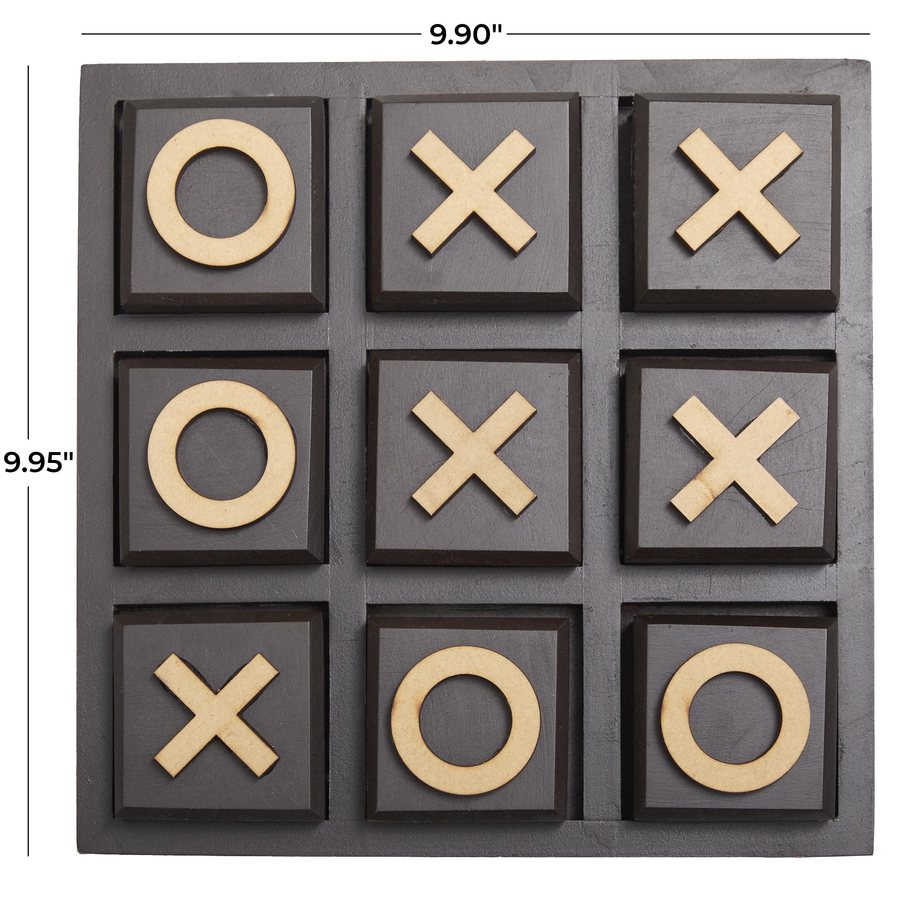 Wooden Tic Tac Toe Block Game Set with Steel or Light Wood Pieces - Black, Dark Brown, Gold - The Novogratz