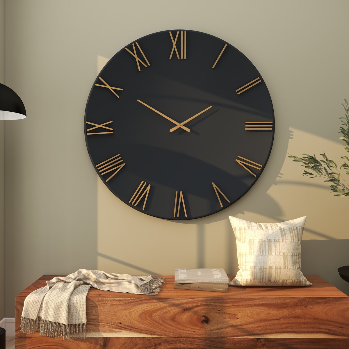 Metal Decorative Wall Clock with Gold Hands and Numbers - Black or White - Roche River Decor