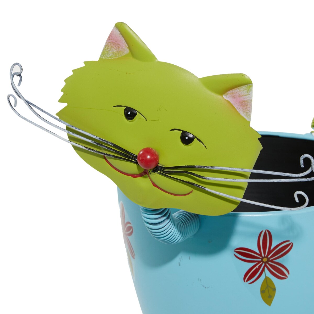 Metal Cat Indoor Outdoor Planter with Flower Pattern - Blue - Roche River Decor