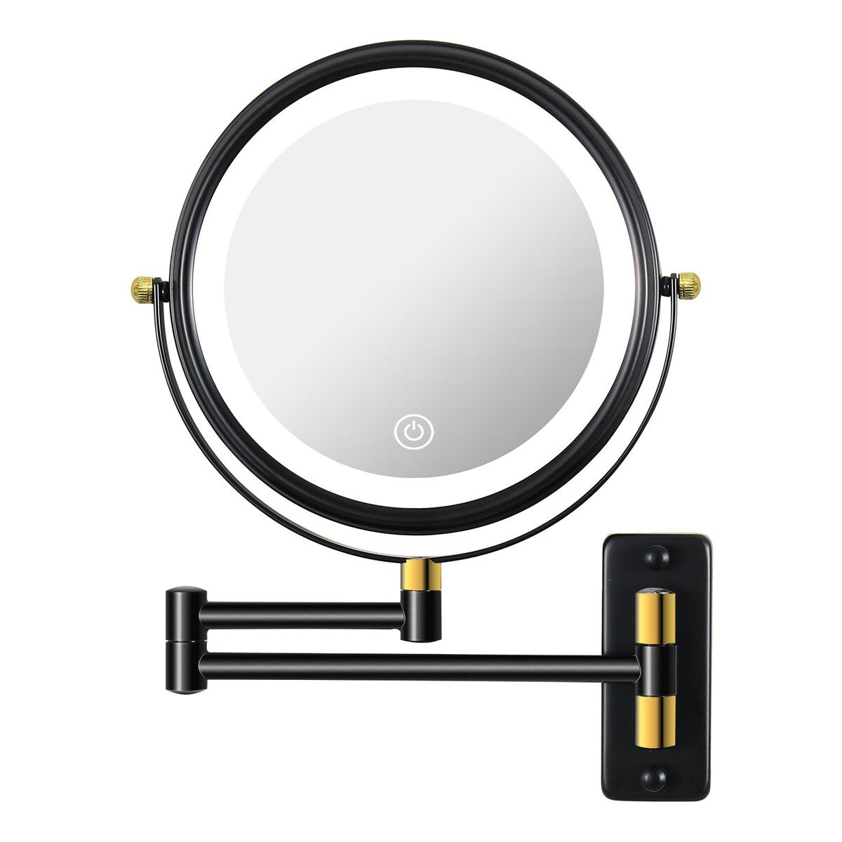 9 Makeup Mirror with Lights, 1x/10x Magnifying Mirror Extendable Arm, Wall Mirror with Ttpe-C Charging Cable - Black Gold