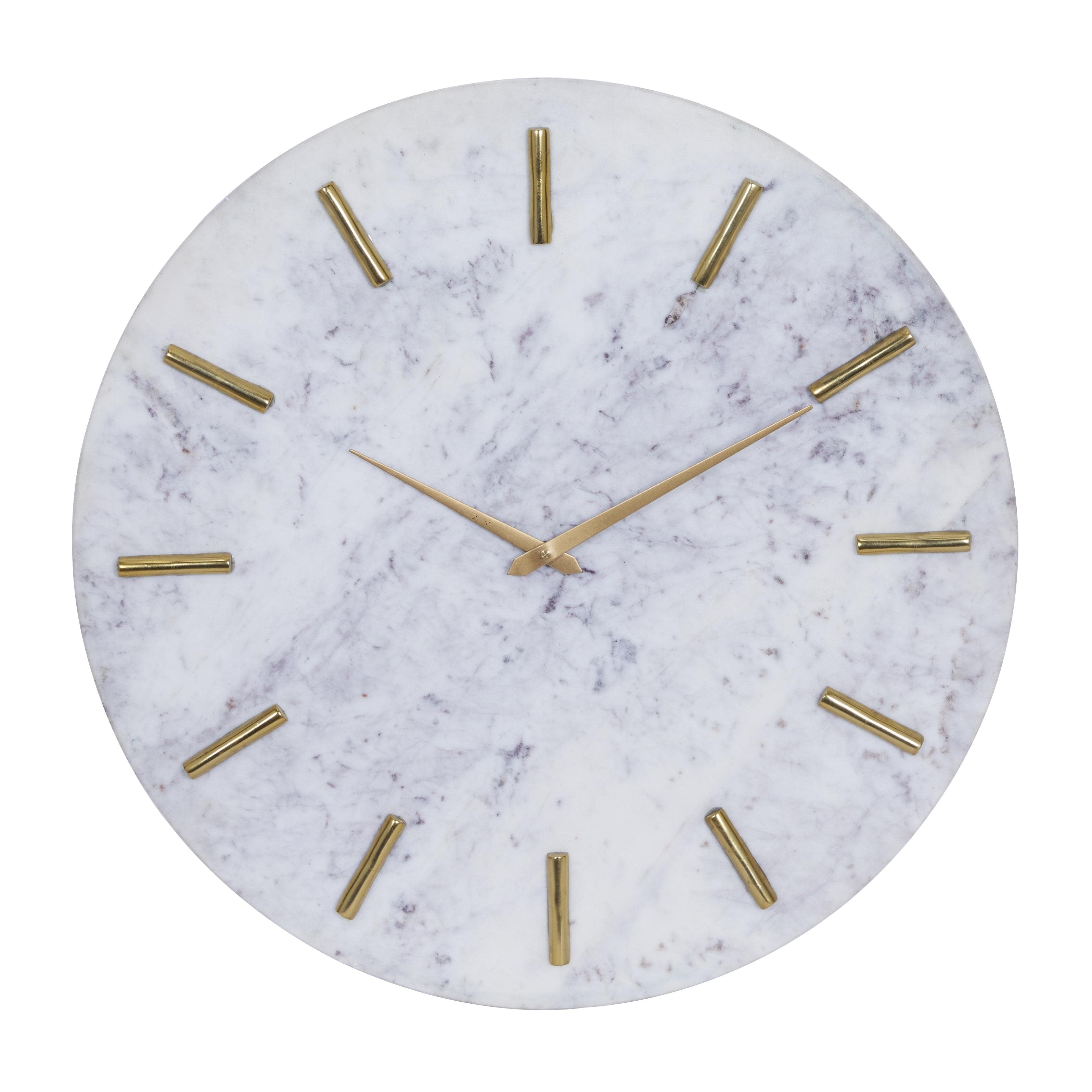 Marble Decorative Wall Clock with Gold Metal Accents - White - CosmoLiving by Cosmopolitan