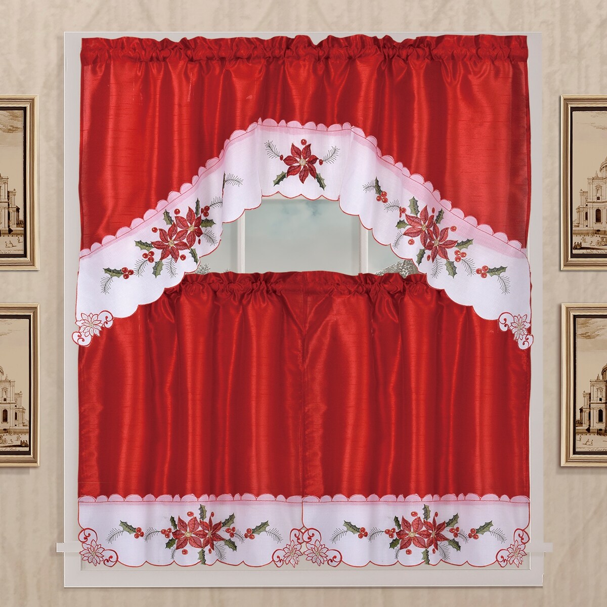 Kashi Home Holiday Kitchen Curtain Set - Festive Window Decor with Designs