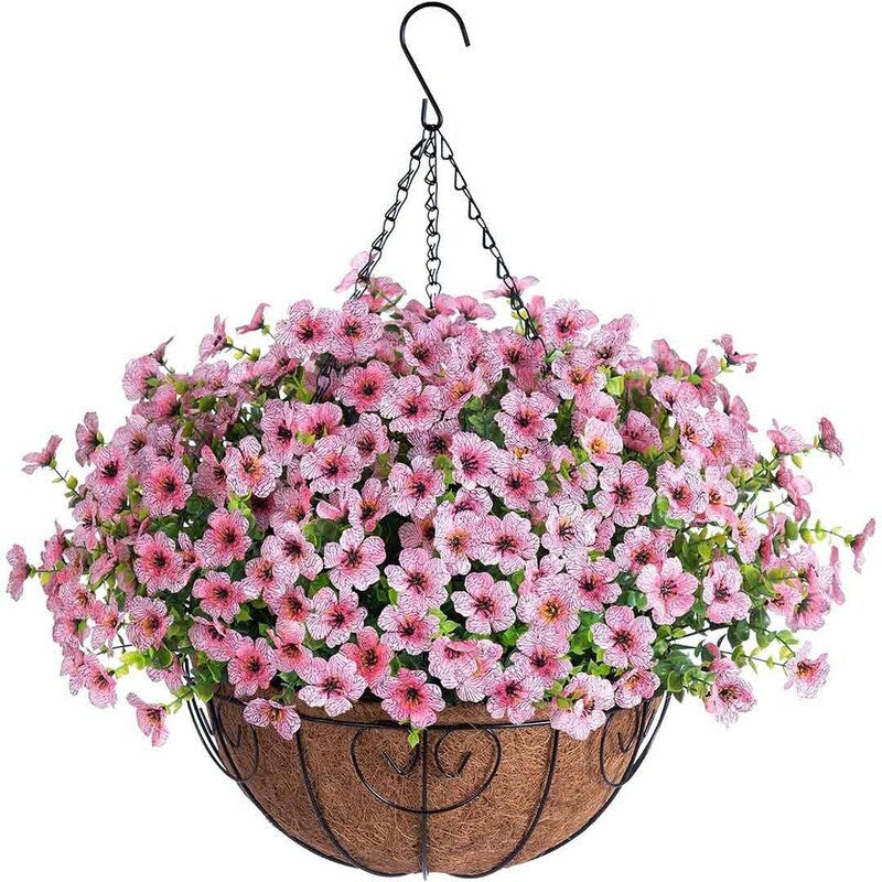 Artificial Fake Hanging Plants Flowers with Basket Outdoor Decor Faux Silk Daisy Flower Arrangements in Pot Planter