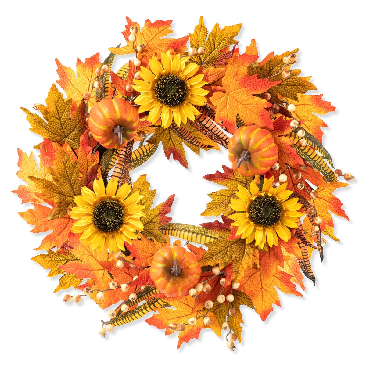 Glitzhome 24D Fall Pumpkin Sunflower Lotus Floral & Wreath for Thanksgiving