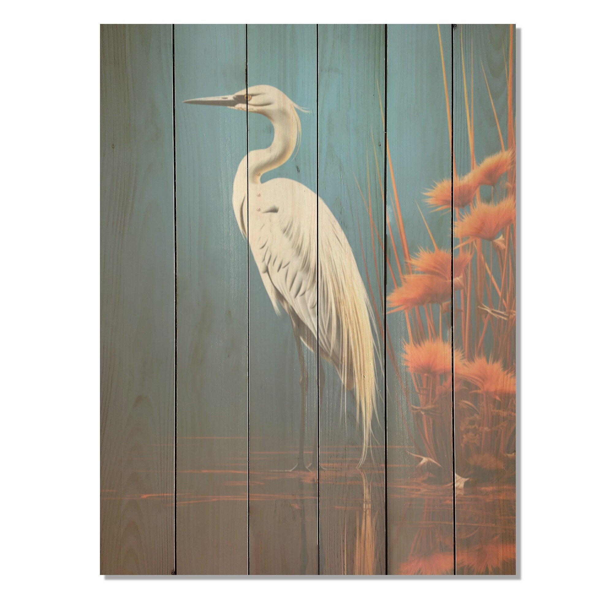 Designart Minimal Heron Portrait Photography Heron Wood Wall Decor - Modern White Wood Panel On Natural Pine Wood