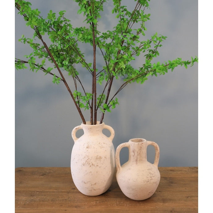 16 high terracota vase with two handles distressed white