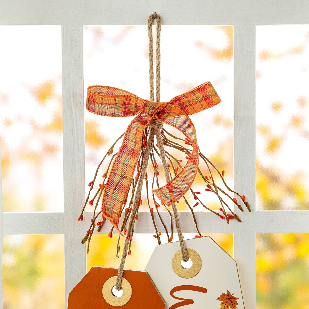 Glitzhome 24H Hello Fall or Give Thanks Welcome Fall Wooden Door Hanger Thanksgiving Decor