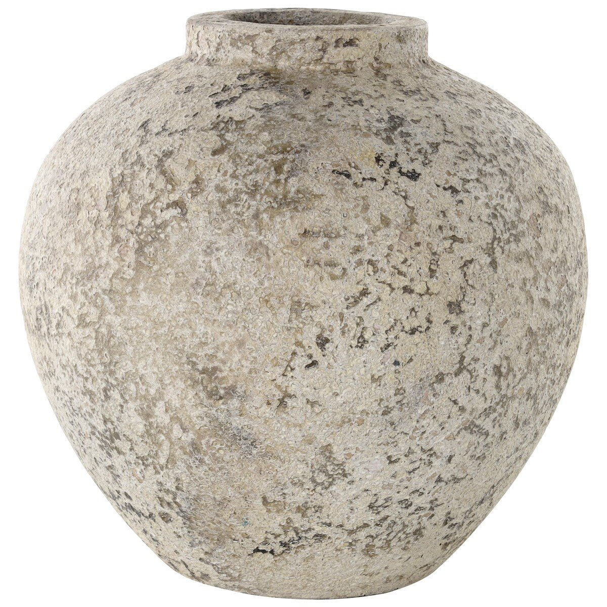 Ceramic Handmade Antique Style Round Decorative Vase with Textured Distressing - Cream - Roche River Decor