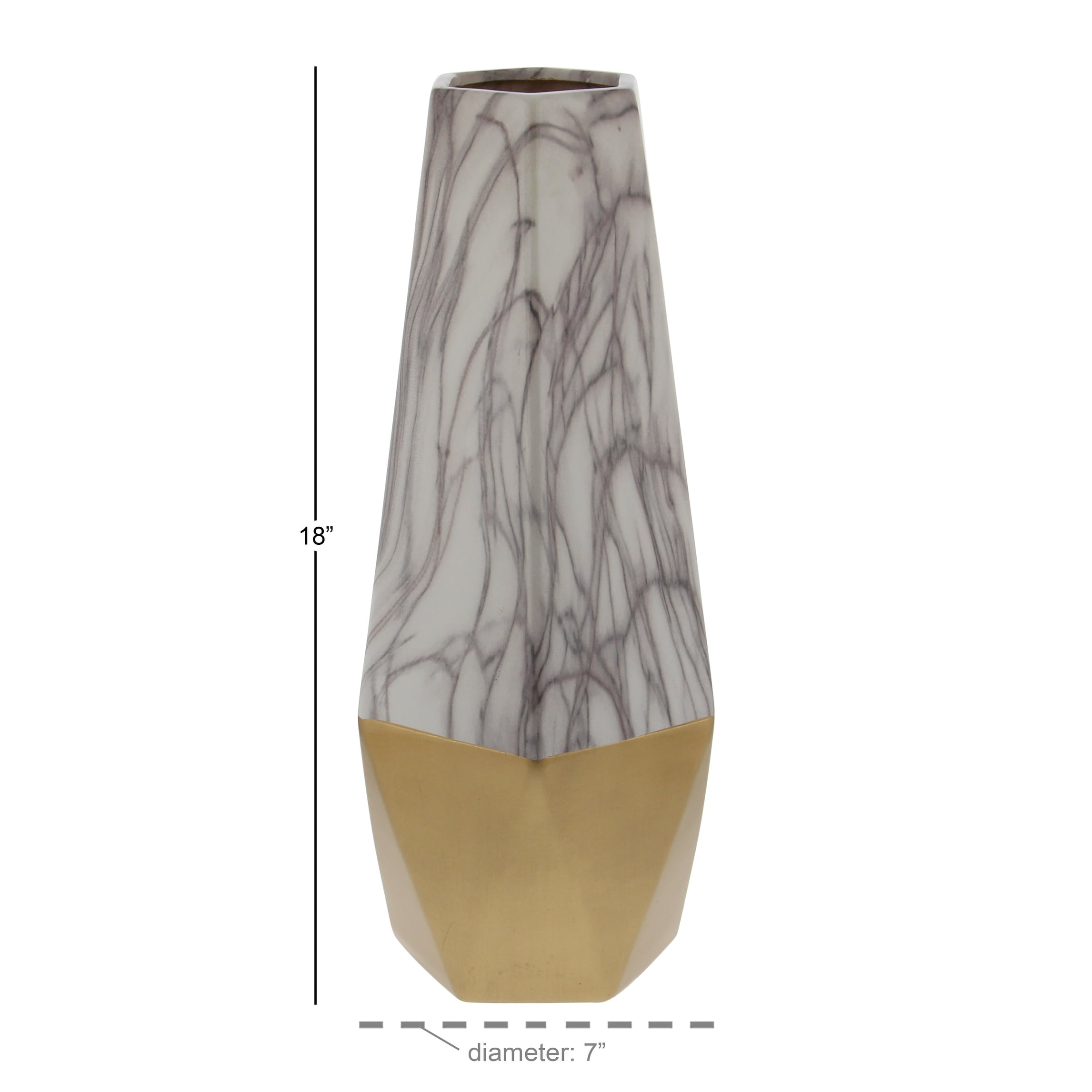 Ceramic Faux Marble Decorative Vase with Silver or Gold Base - Gray, Dark Gray or Gold - Roche River Decor