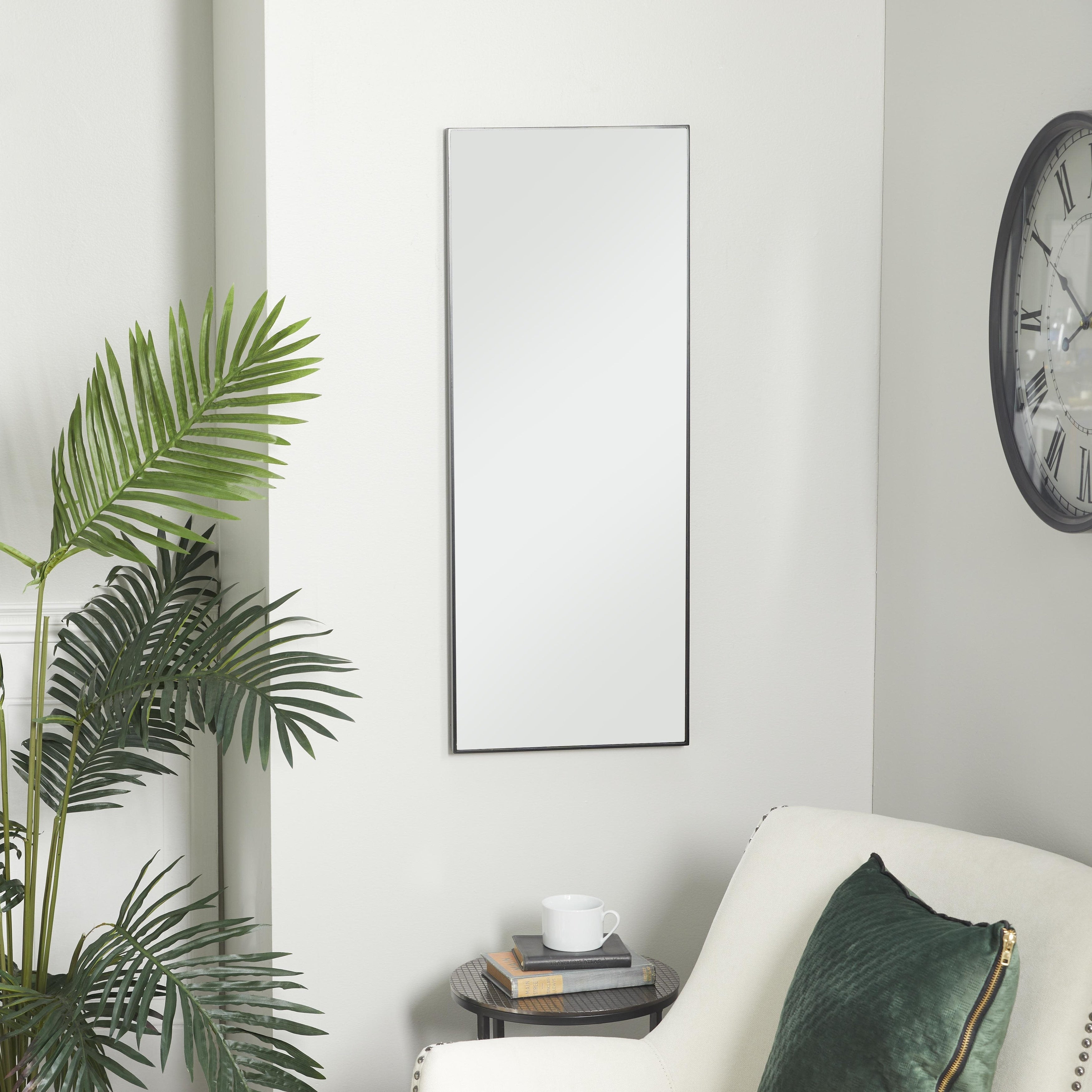 Wood Room Wall Mirror with Thin Minimalistic Frame - Black, White or Gold - Roche River Decor