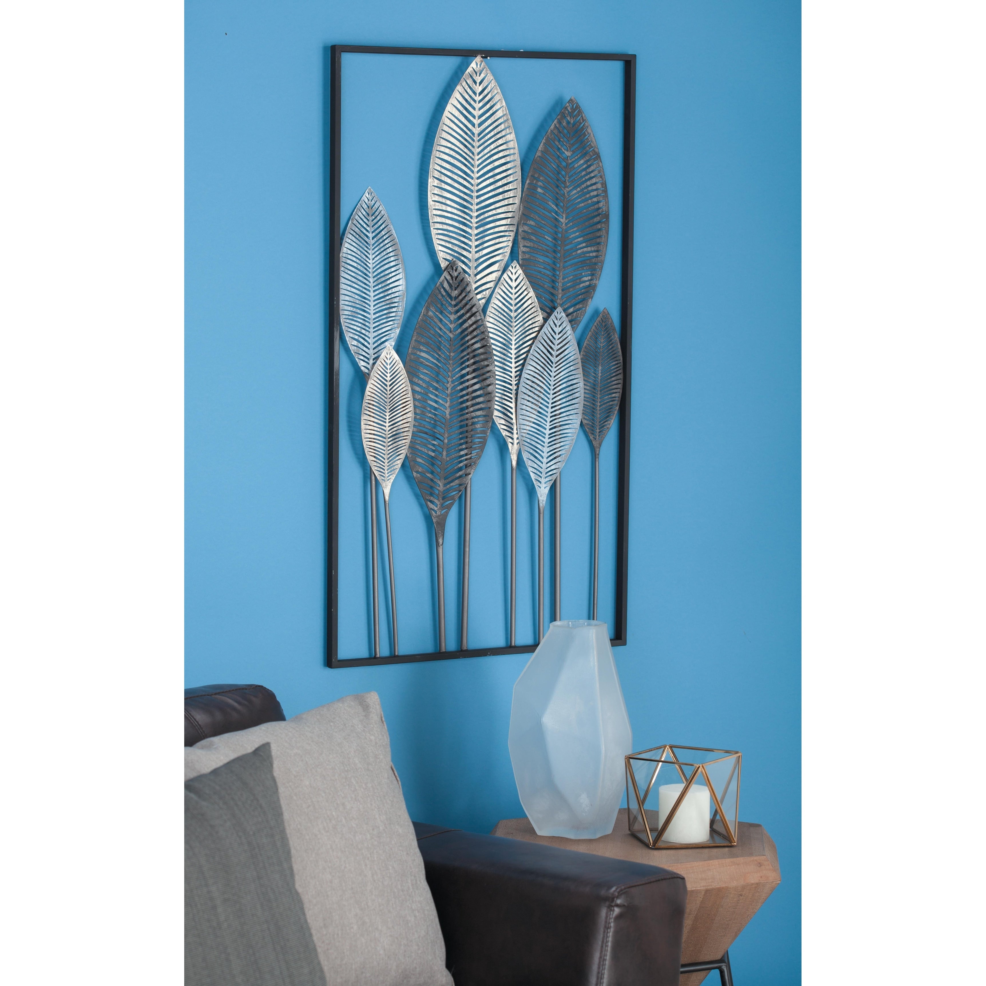 Metal Leaf Tall Cut-Out Home Wall Decor with Intricate Laser Cut Designs - Gray or Bronze - Roche River Decor